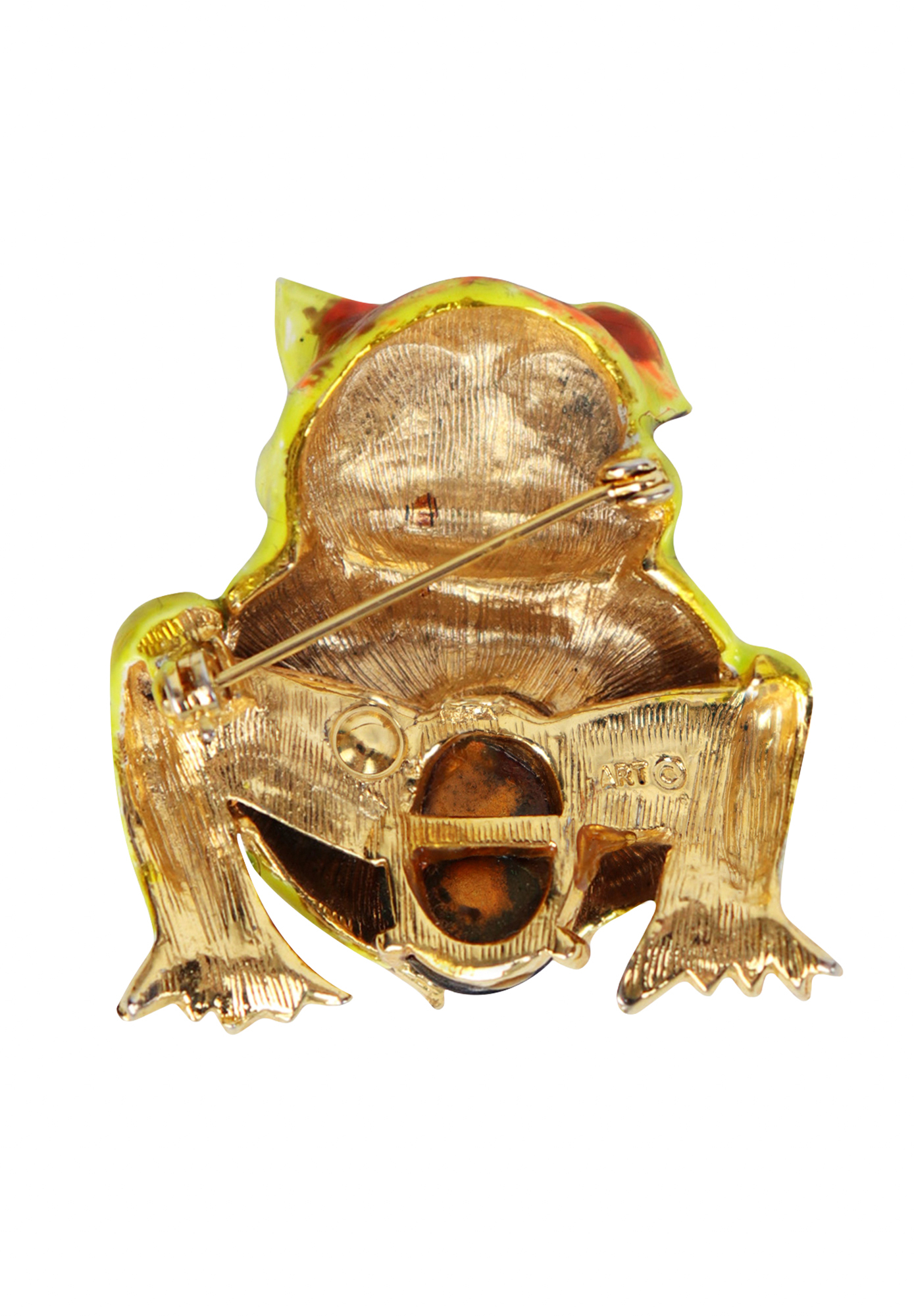 Art Frog Brooch With Crystals And Cabochon