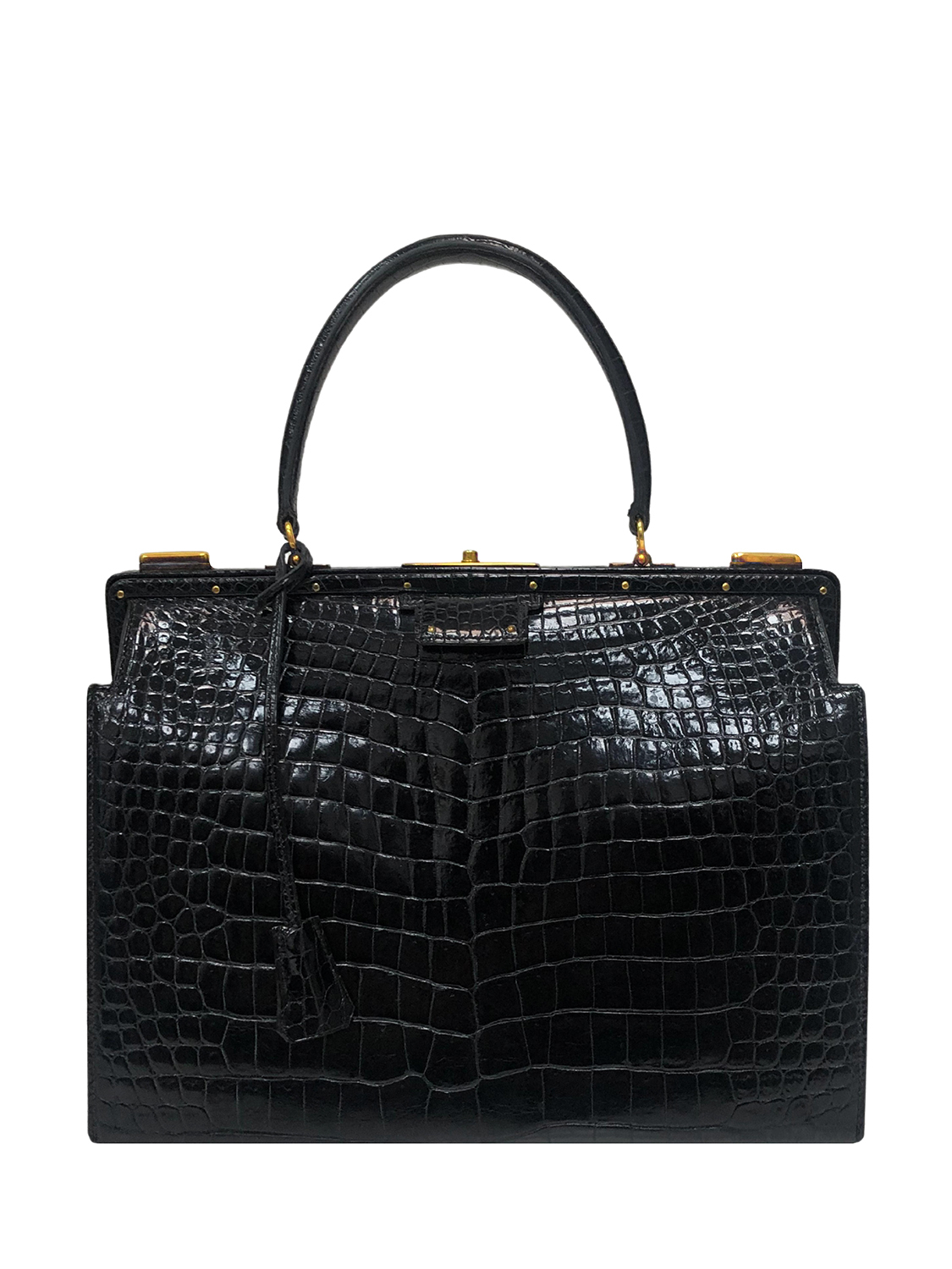 Hermès Sac Mallette Docteur Noir Porosus Bag