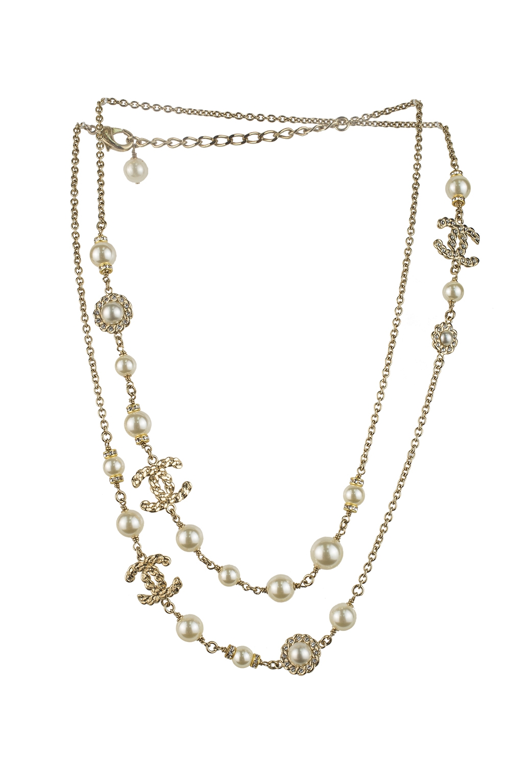 Chanel Pearl Necklace with brand logos