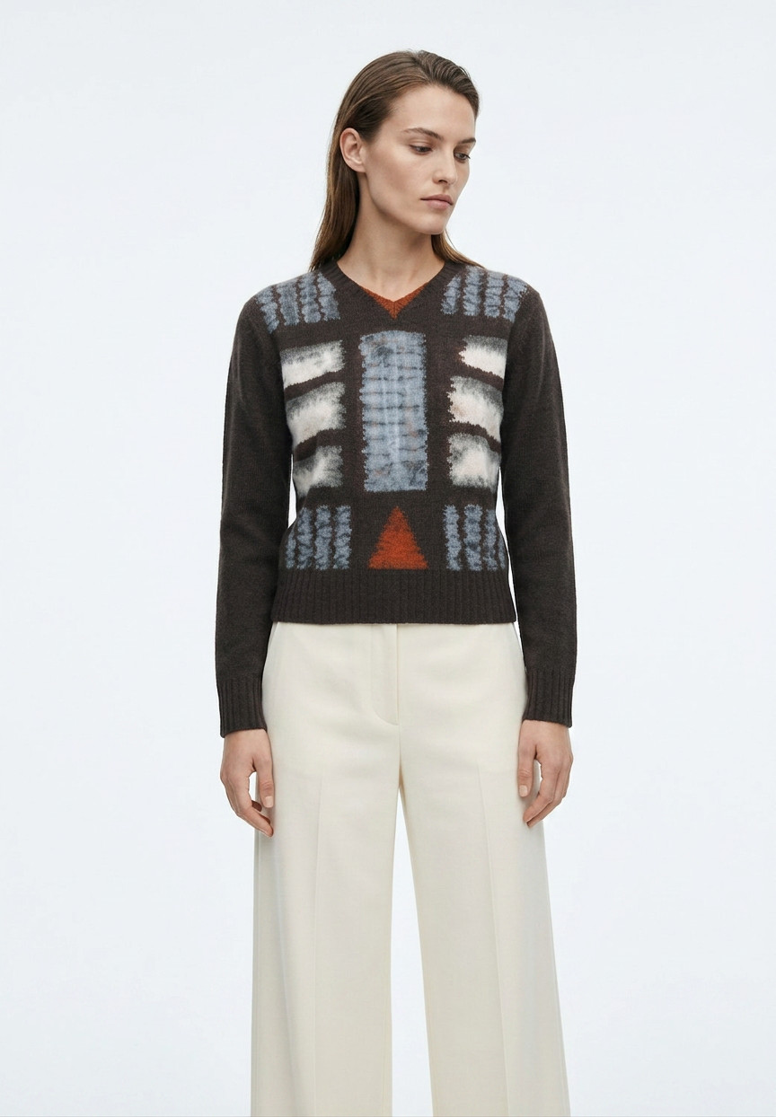 Brown Christian Dior Sweater with Abstract Pattern