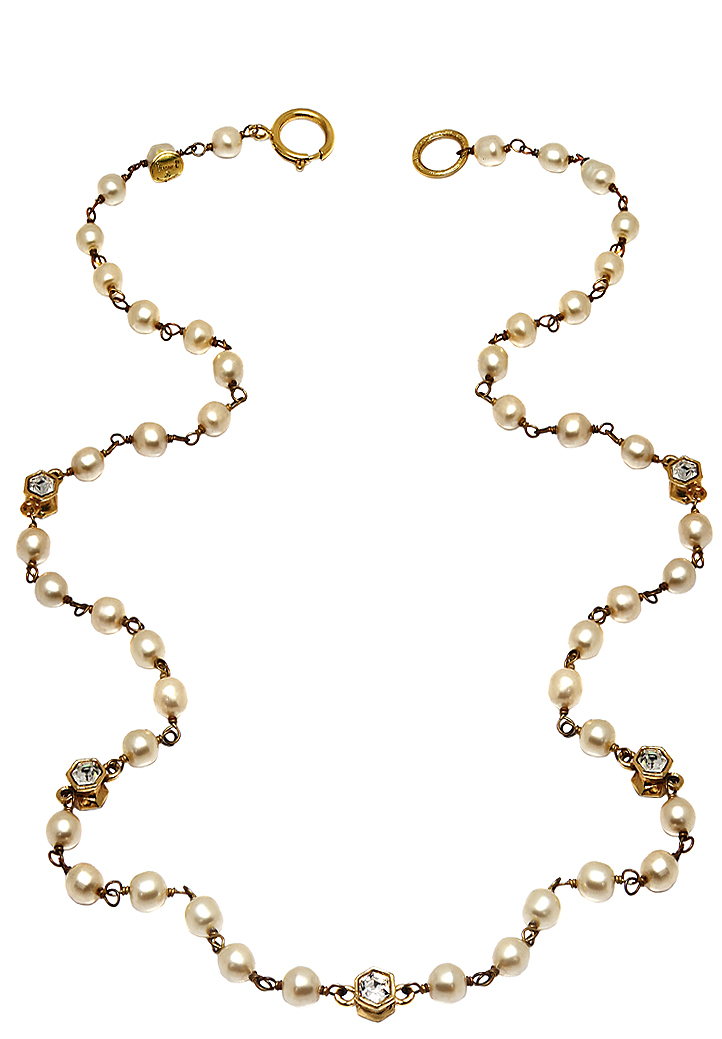 Chanel Clear Crystals And Pearl Necklace