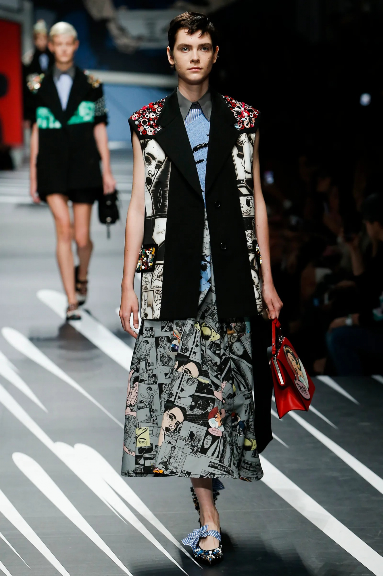 Multicolor Comic-Print Prada Skirt