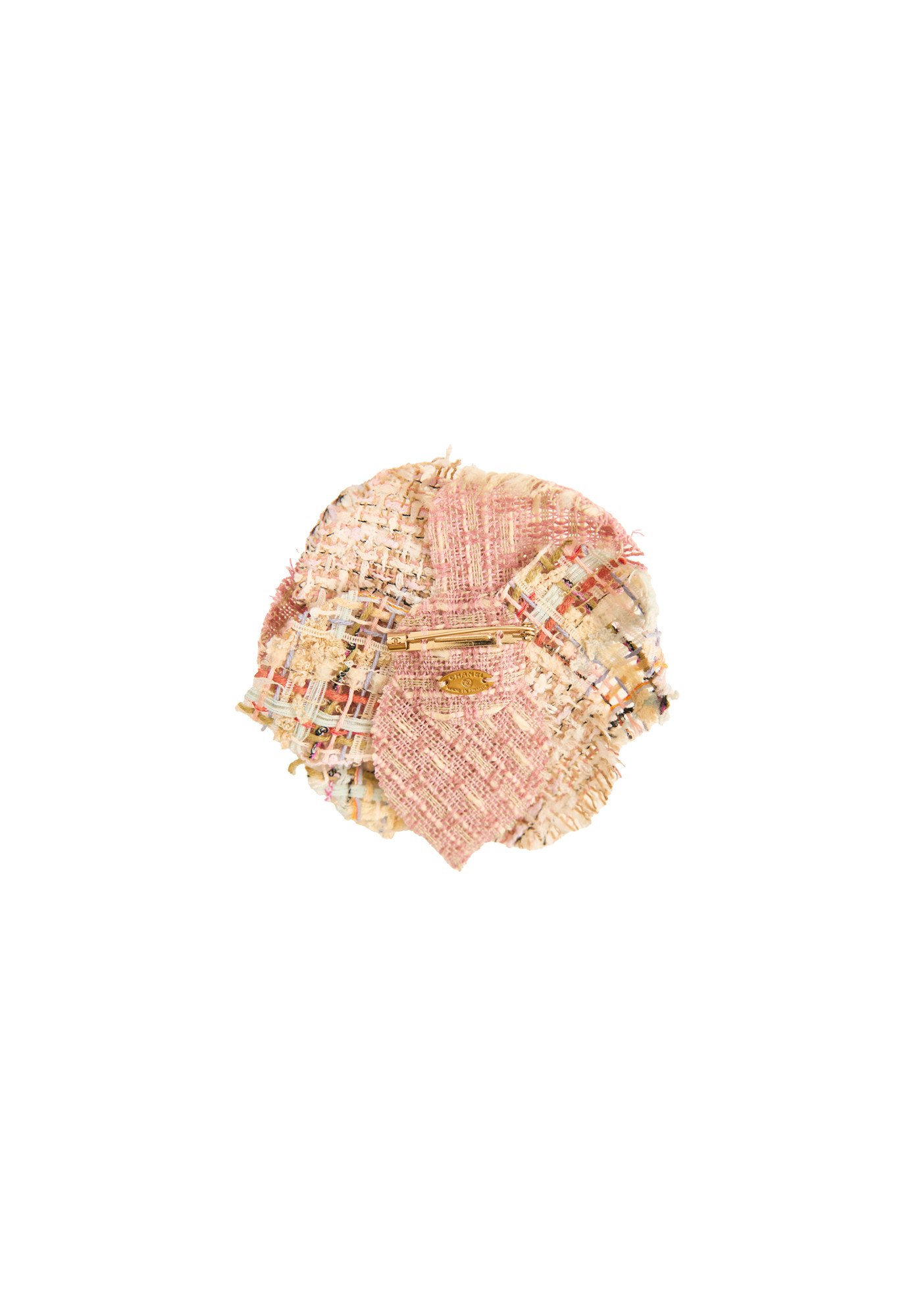 Chanel Pink Tweed Camellia Brooch