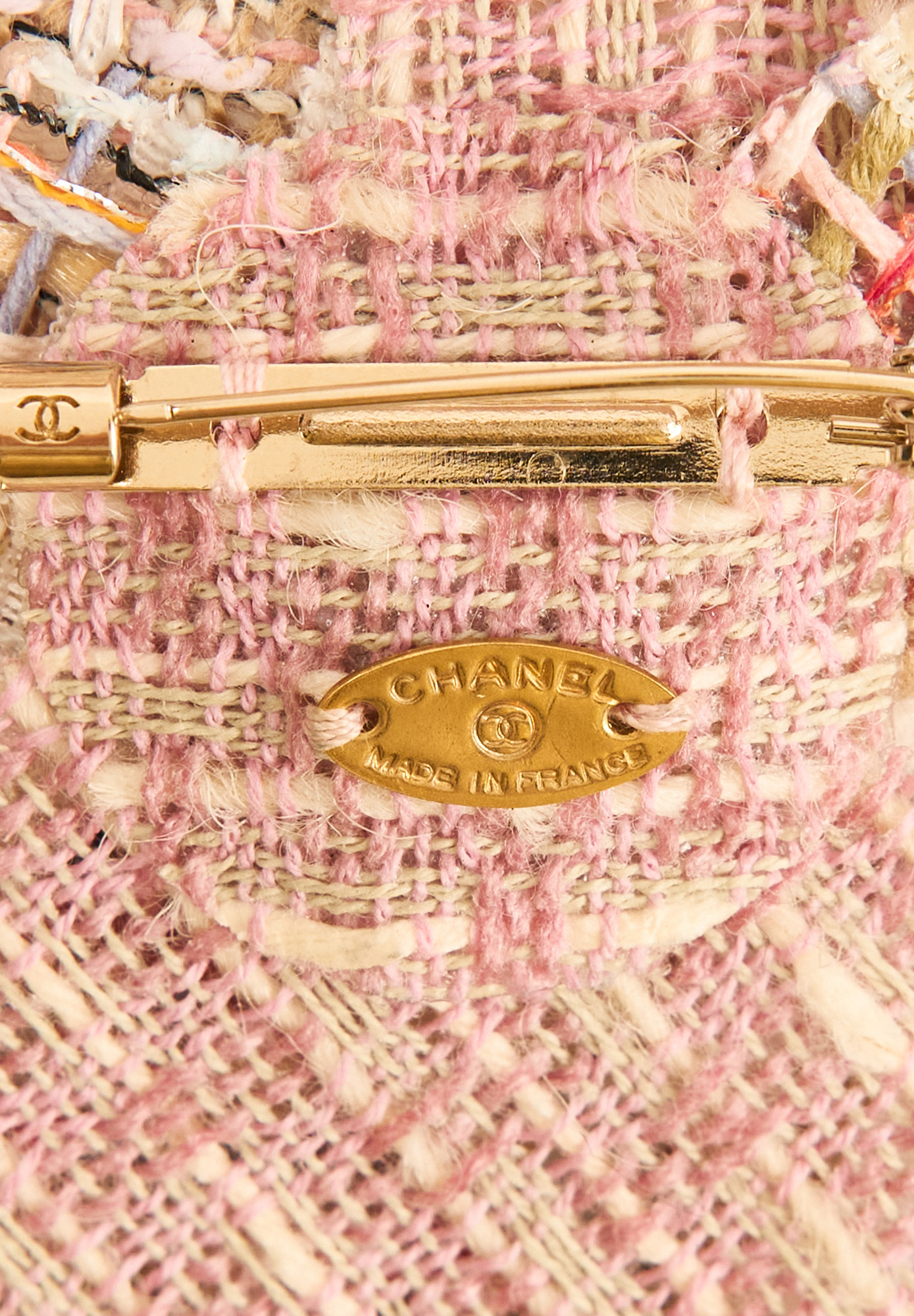 Chanel Pink Tweed Camellia Brooch