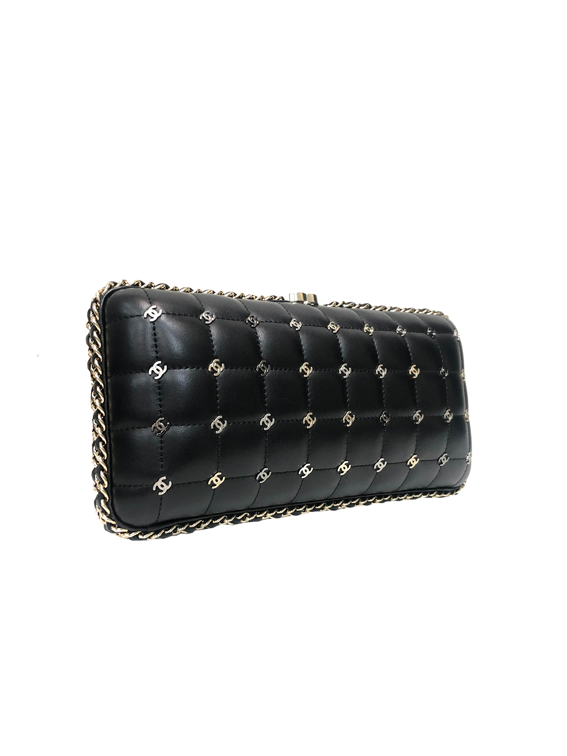 Chanel Black Quilted Chain Around Clutch