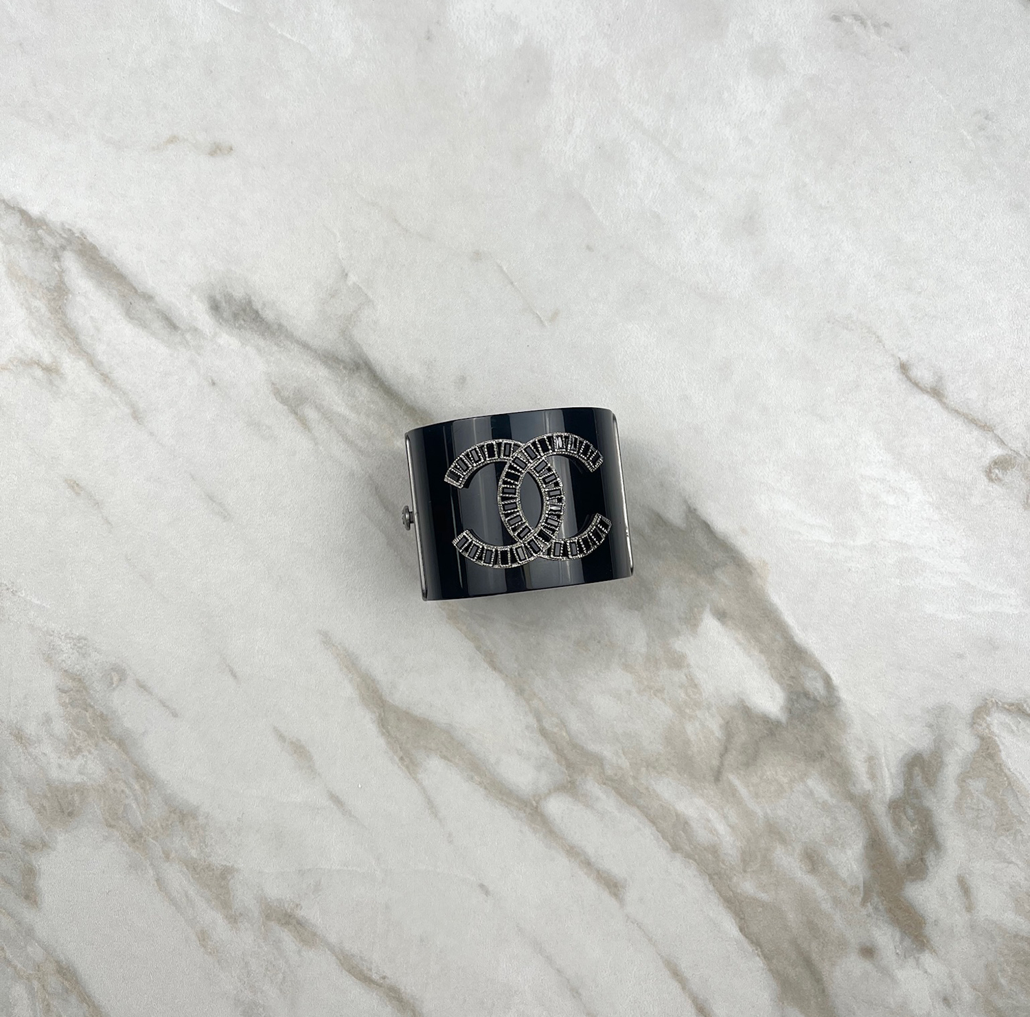 Chanel Black Crystals Logo Cuff Bracelet