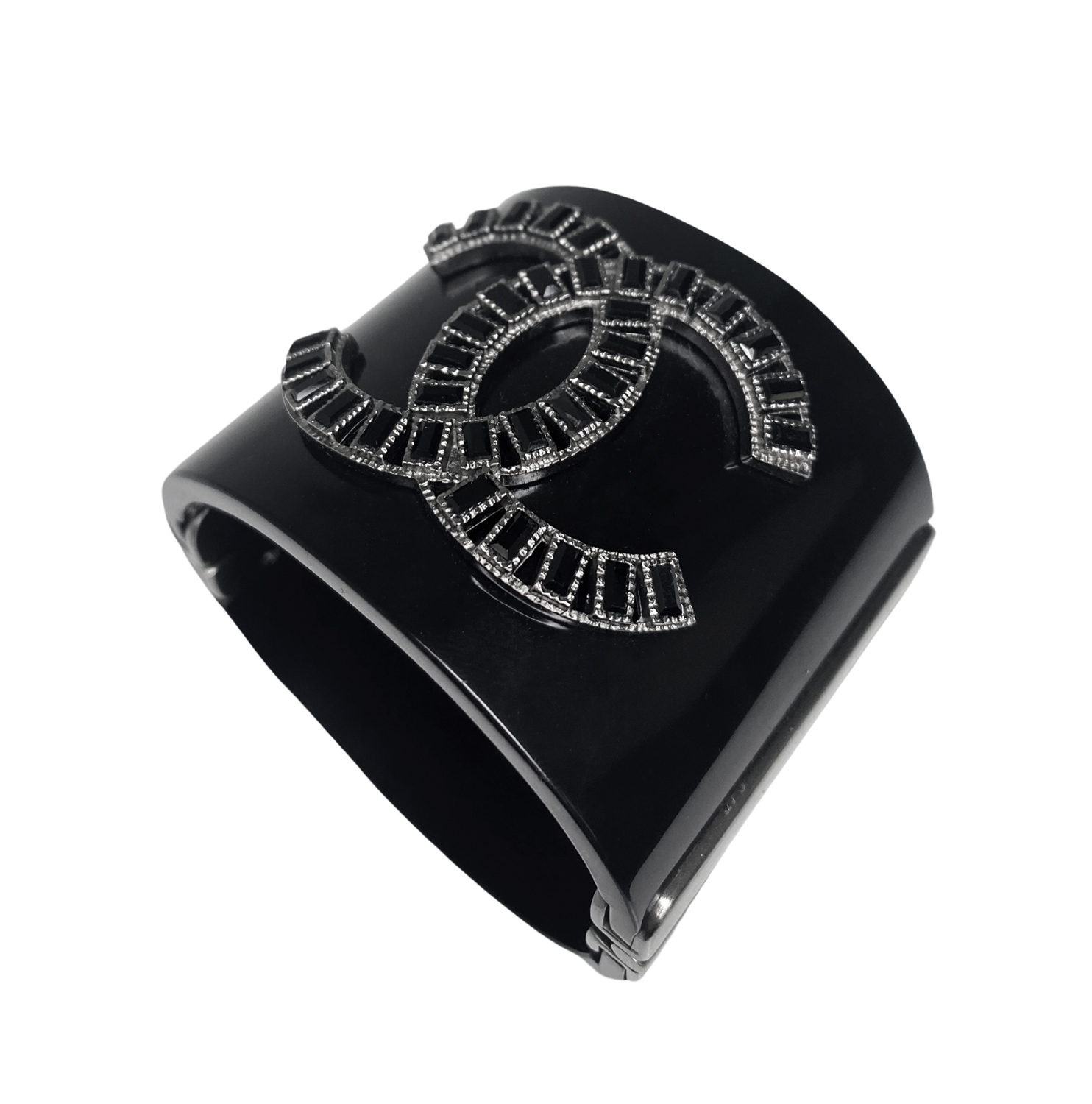 Chanel Black Crystals Logo Cuff Bracelet