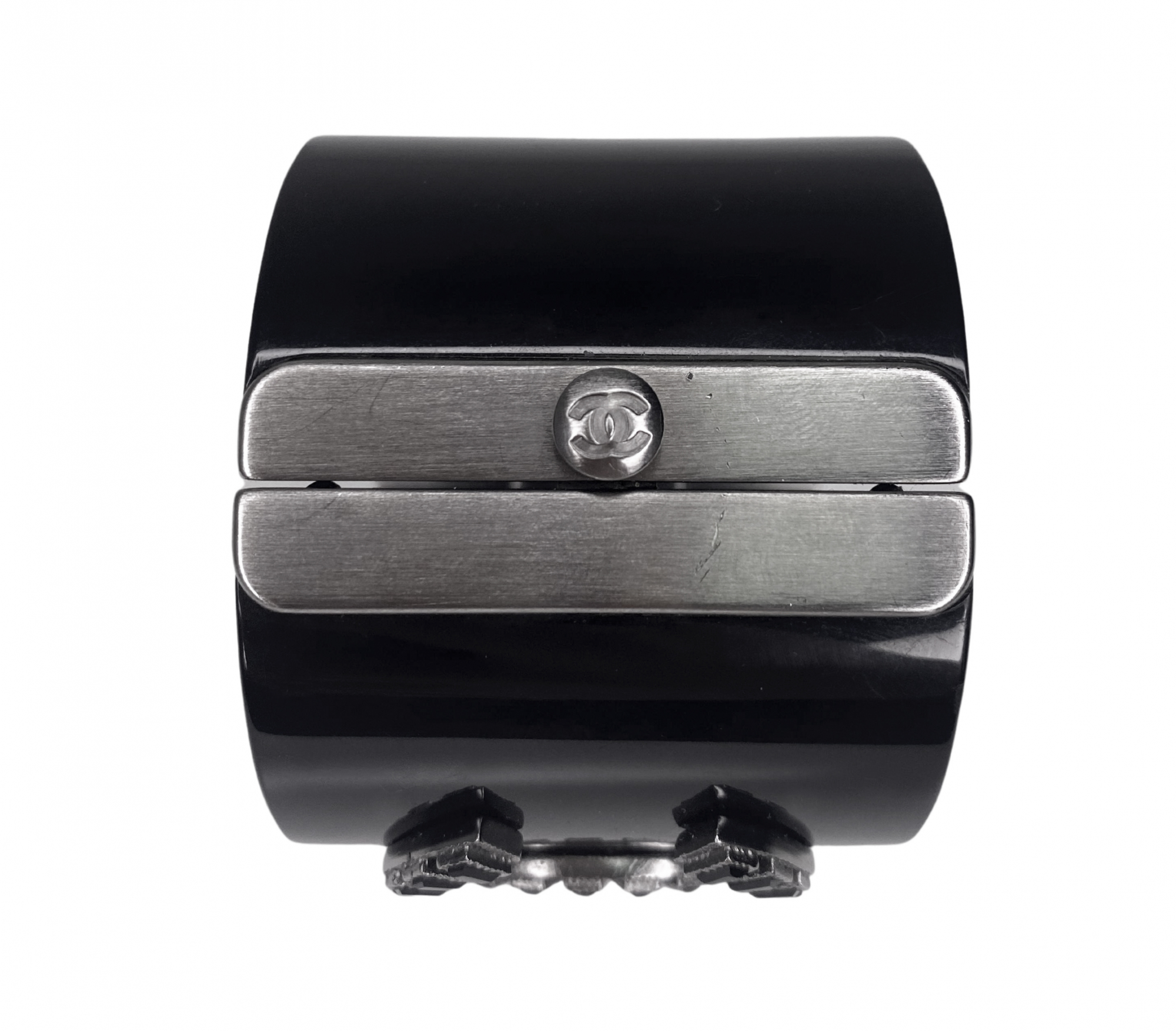 Chanel Black Crystals Logo Cuff Bracelet