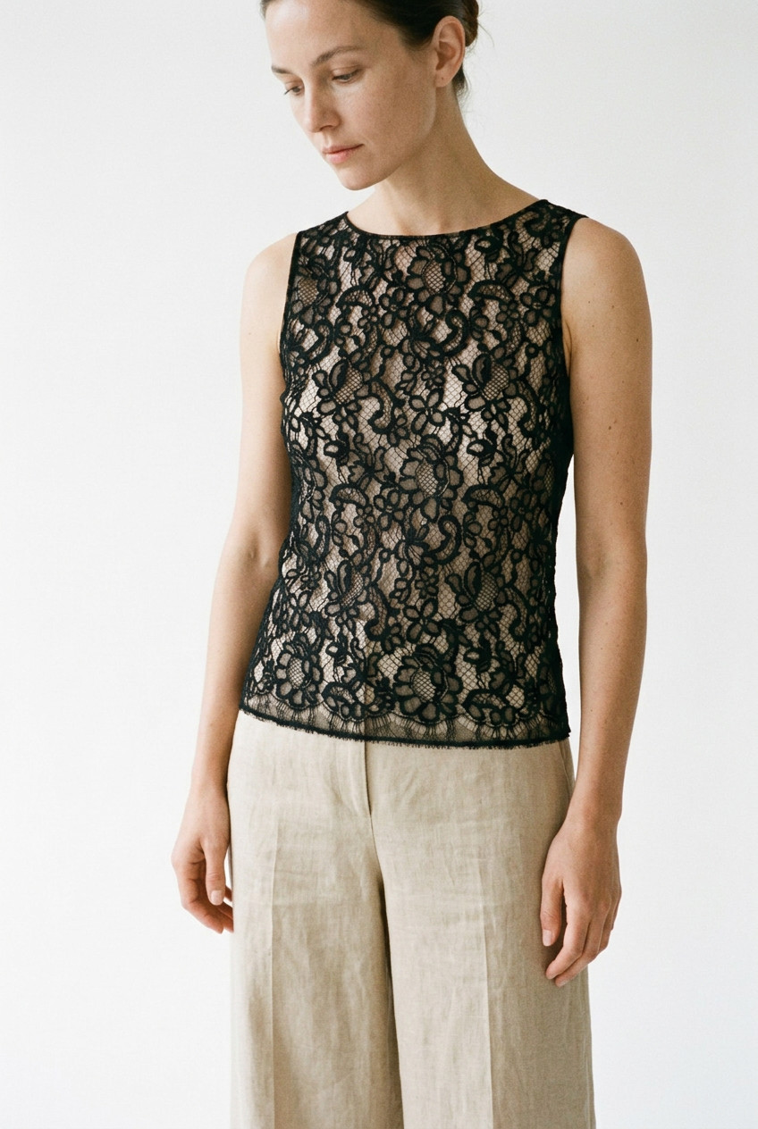 Chanel Black Top With Lace