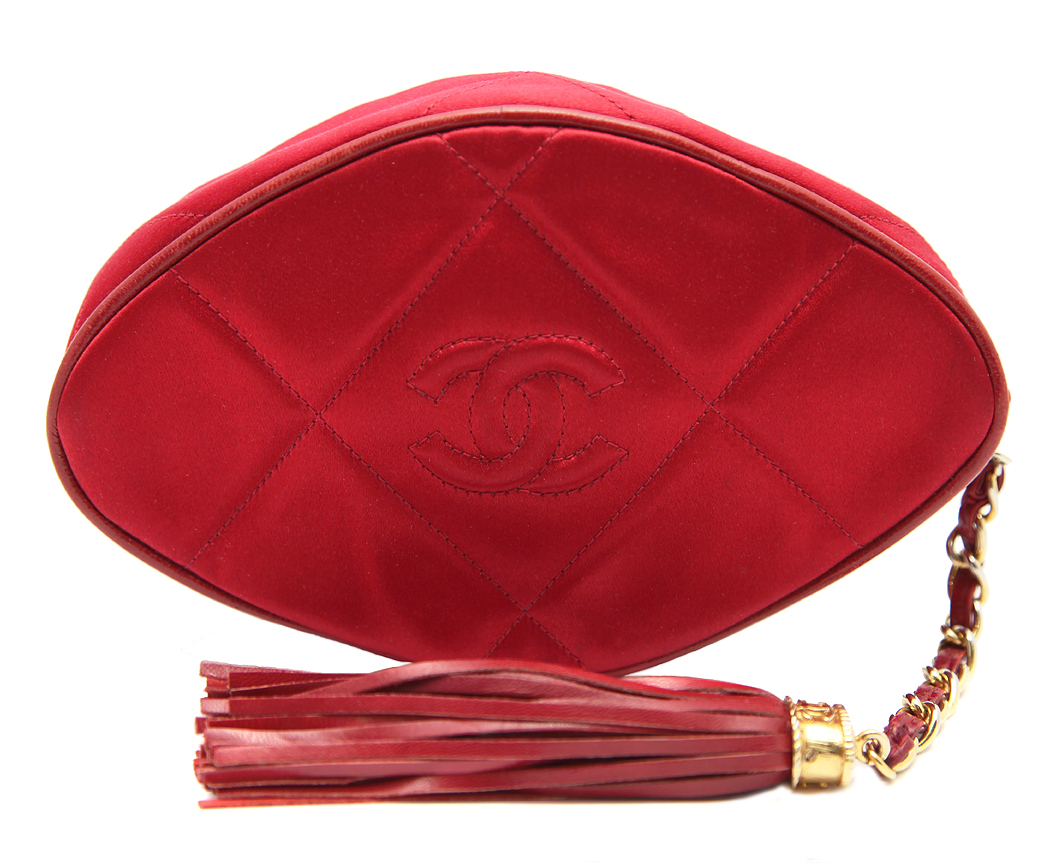 Chanel Cherry Coloured Silk Clutch