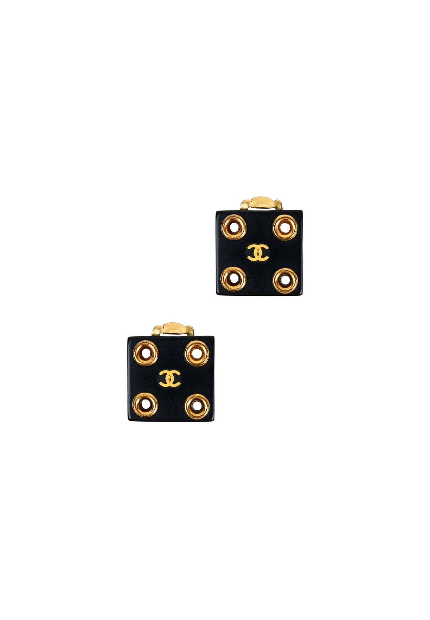Chanel Square Clip-On Earrings With Logo