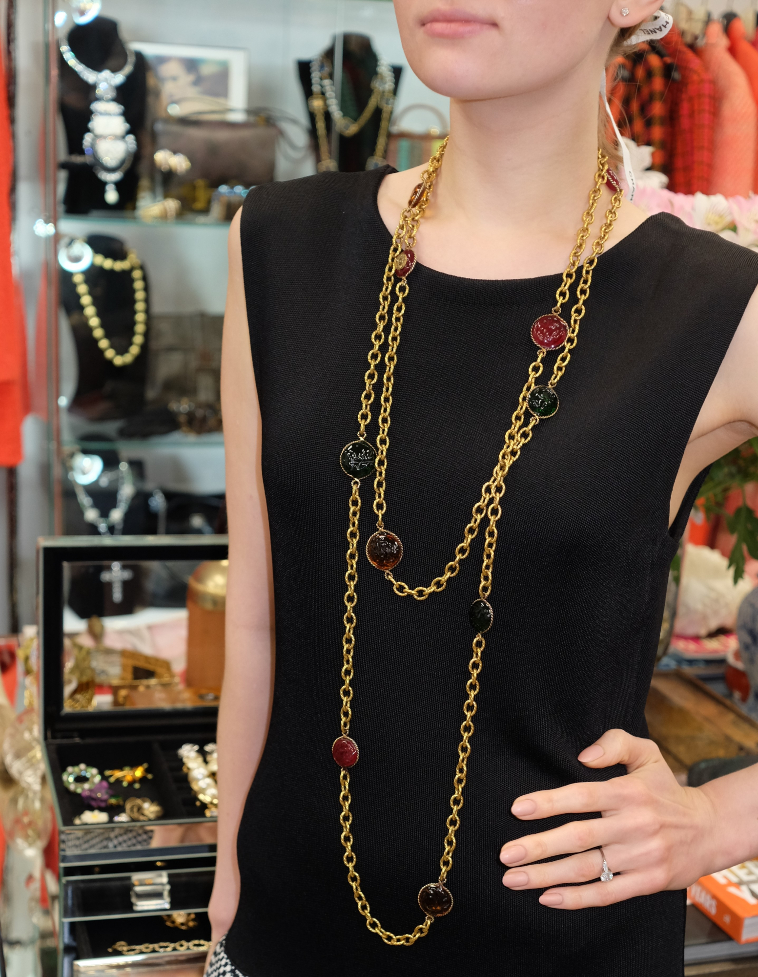 Chanel Chain Necklace With Gripoix Crystals