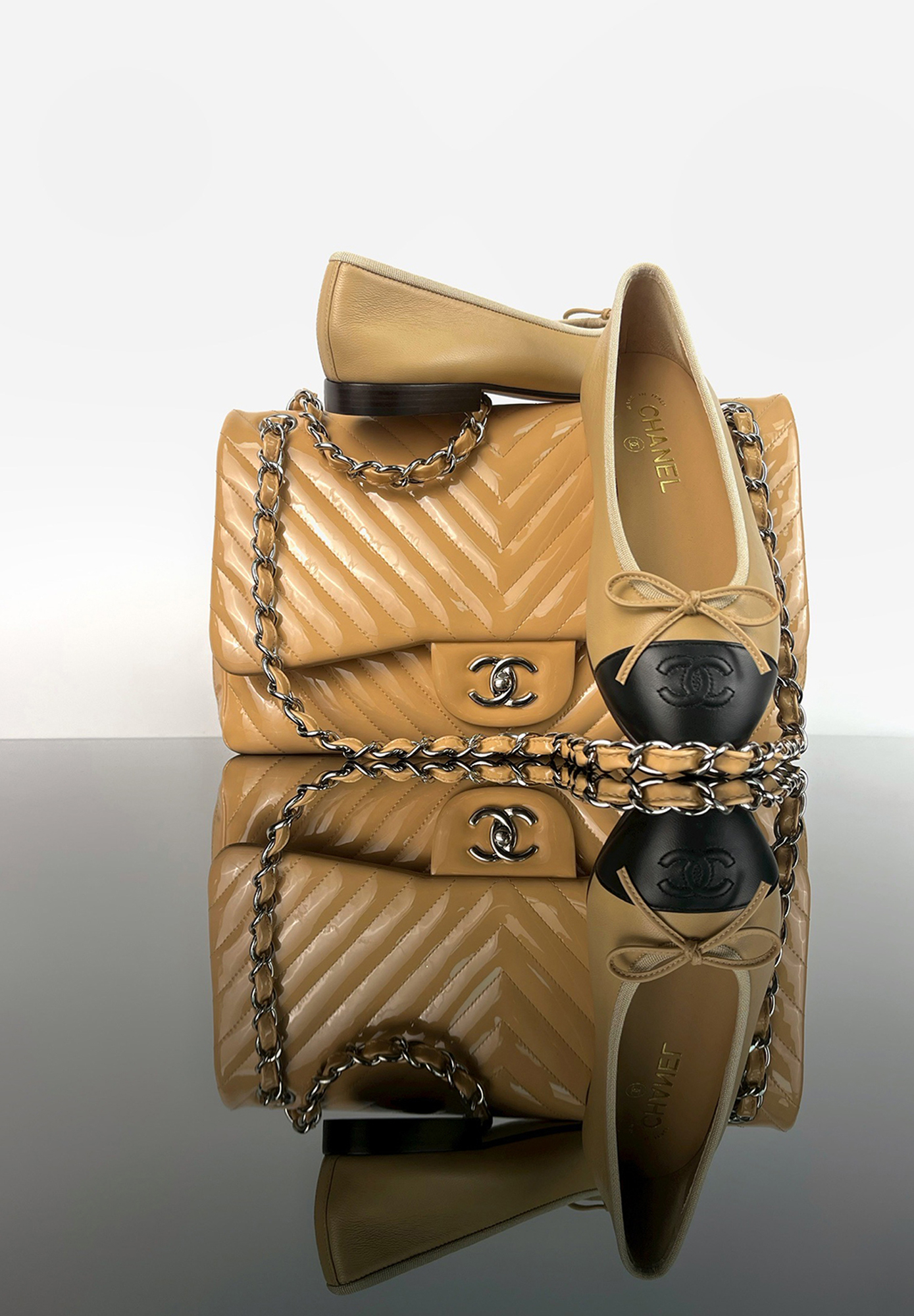 Chanel Chevron Jumbo Classic Double Flap Beige Bag