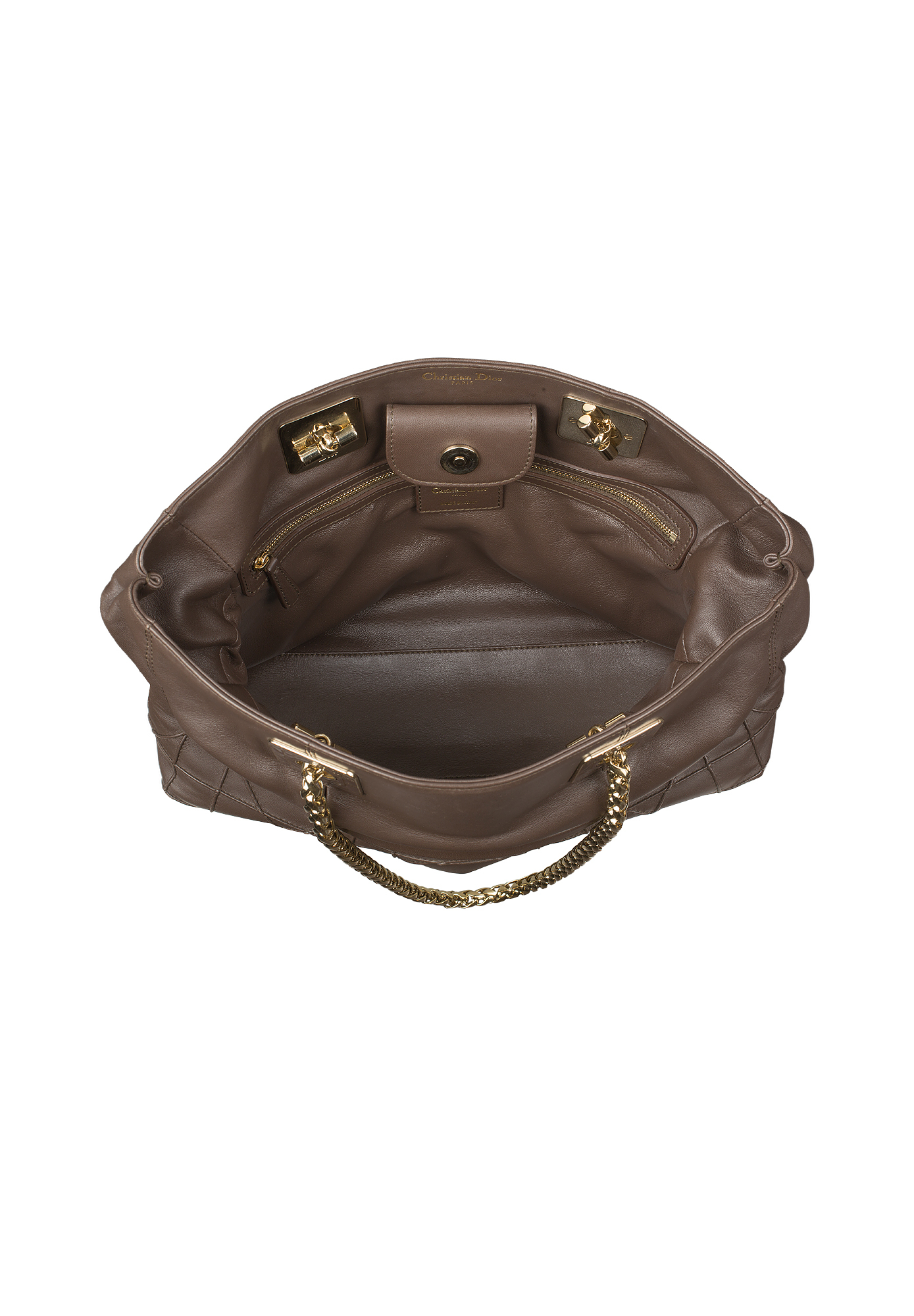 Dior Dark Brown Cannage Leather Granville Chain Link Tote