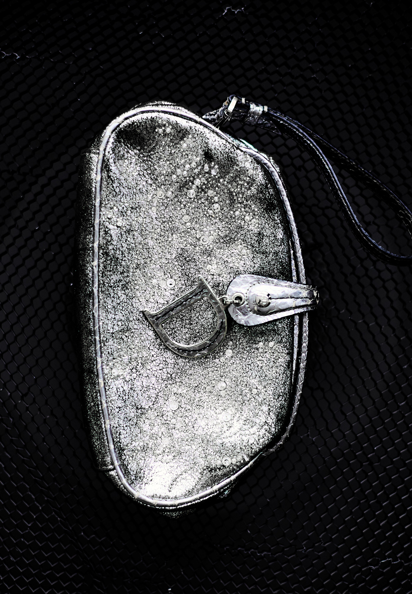 Christian Dior Silver Floral Beaded Wristlet Bag