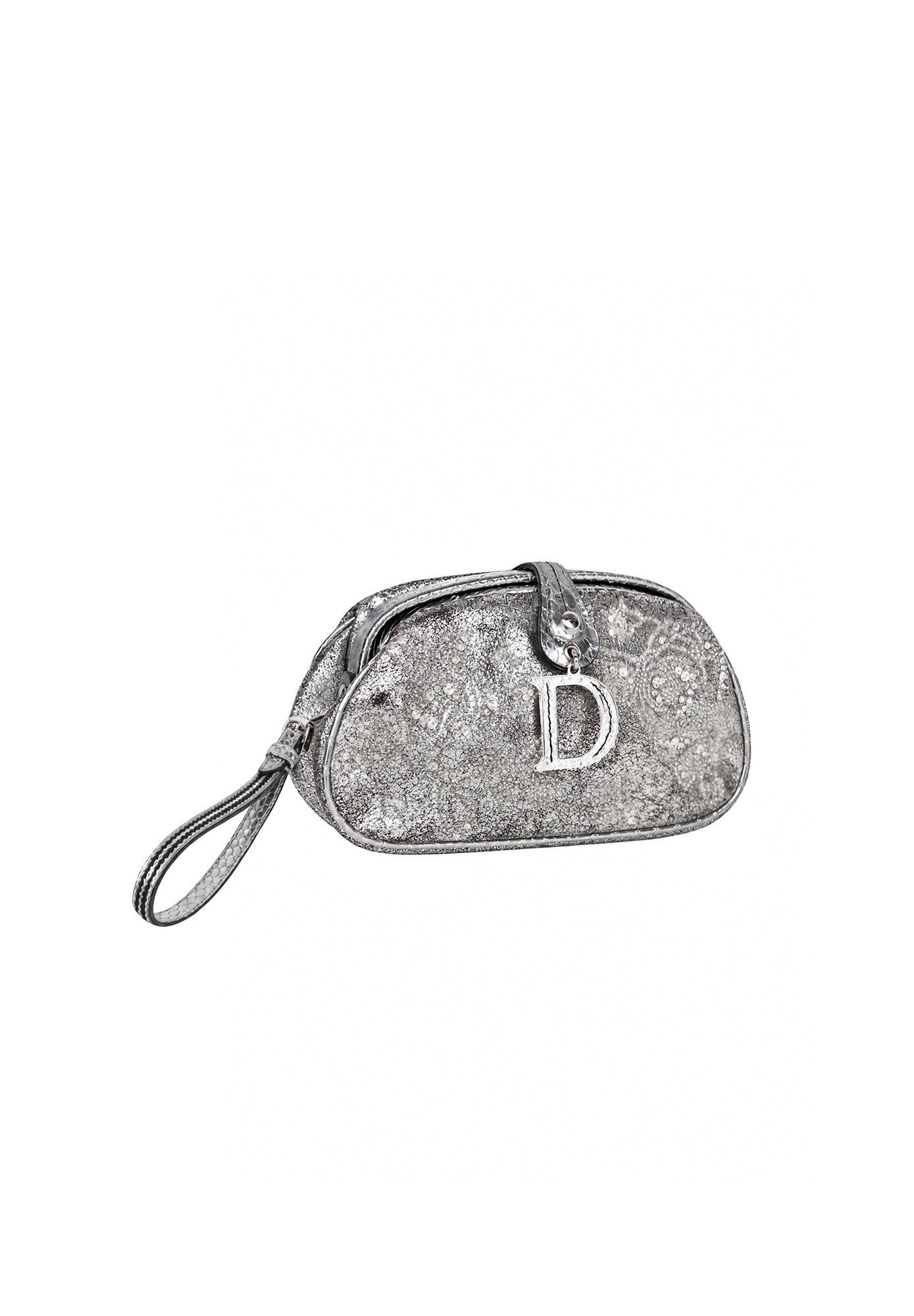 Christian Dior Silver Floral Beaded Wristlet Bag