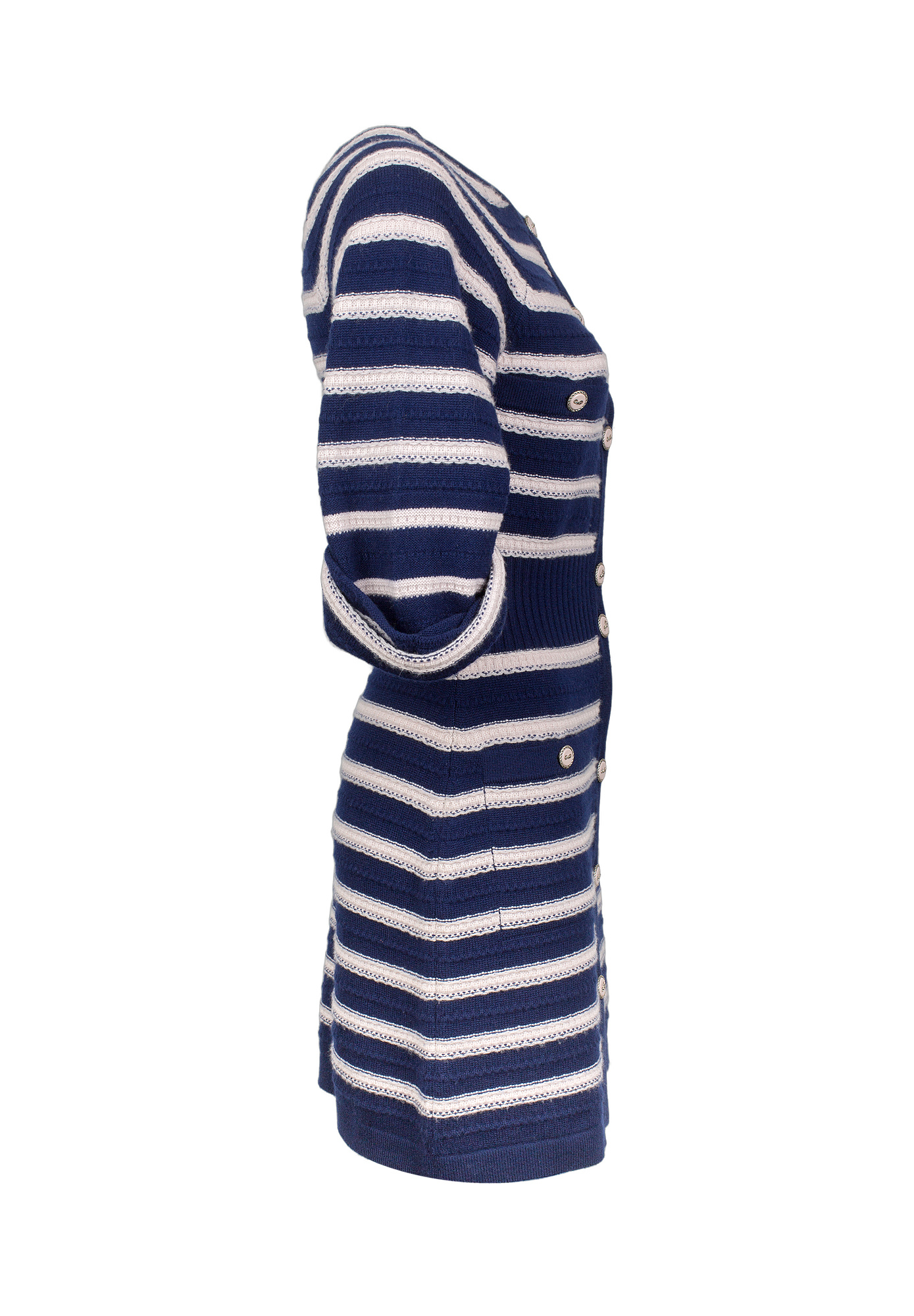 Chanel Navy Blue Striped Cashmere Dress