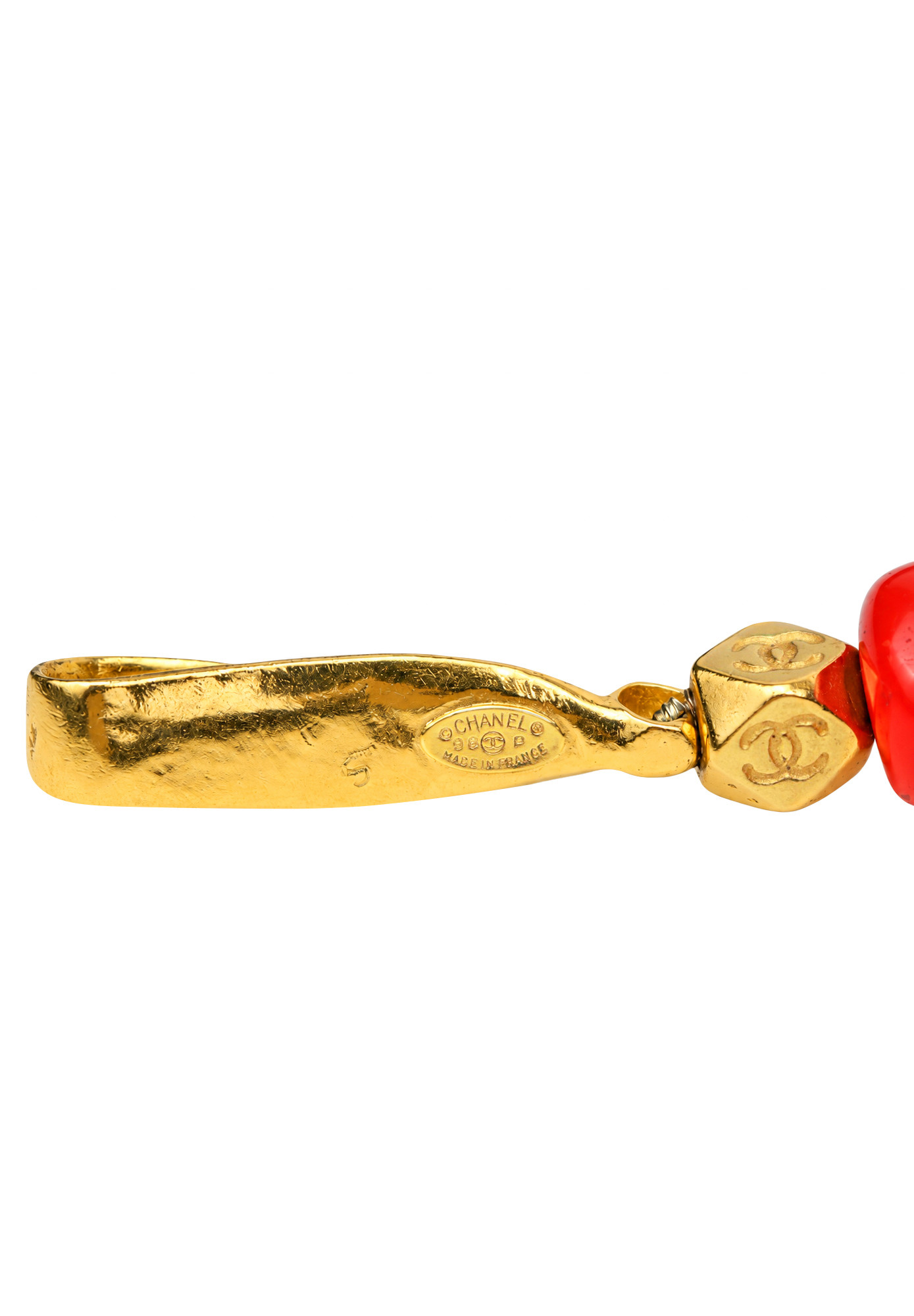 Chanel Red Necklace with Logo Pendant