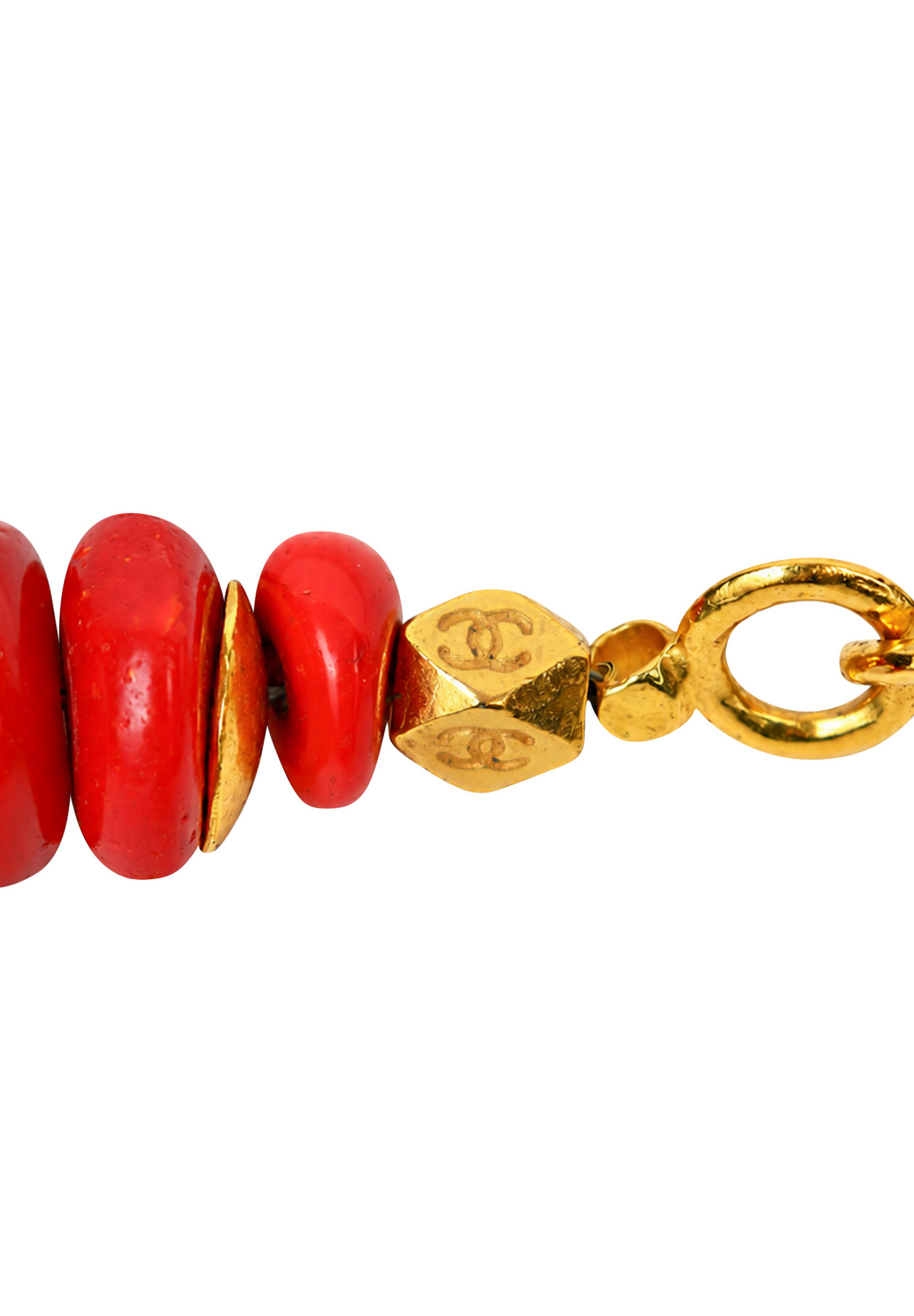 Chanel Red Necklace with Logo Pendant