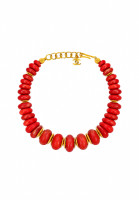 Chanel Red Necklace with Logo Pendant