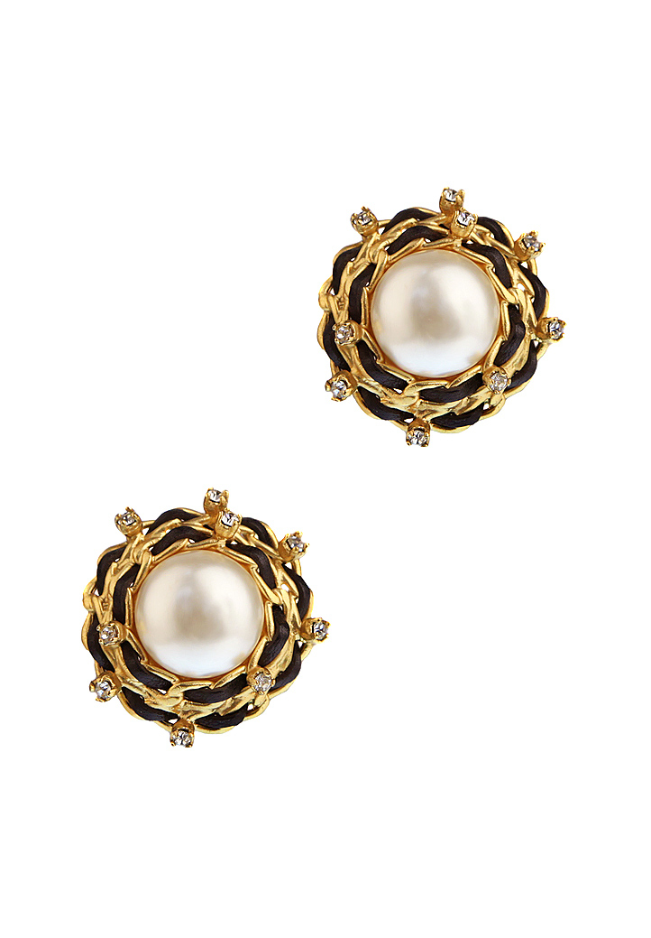 Chanel Pearl Leather Crystals Clip-On Earrings