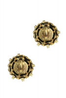 Chanel Pearl Leather Crystals Clip-On Earrings