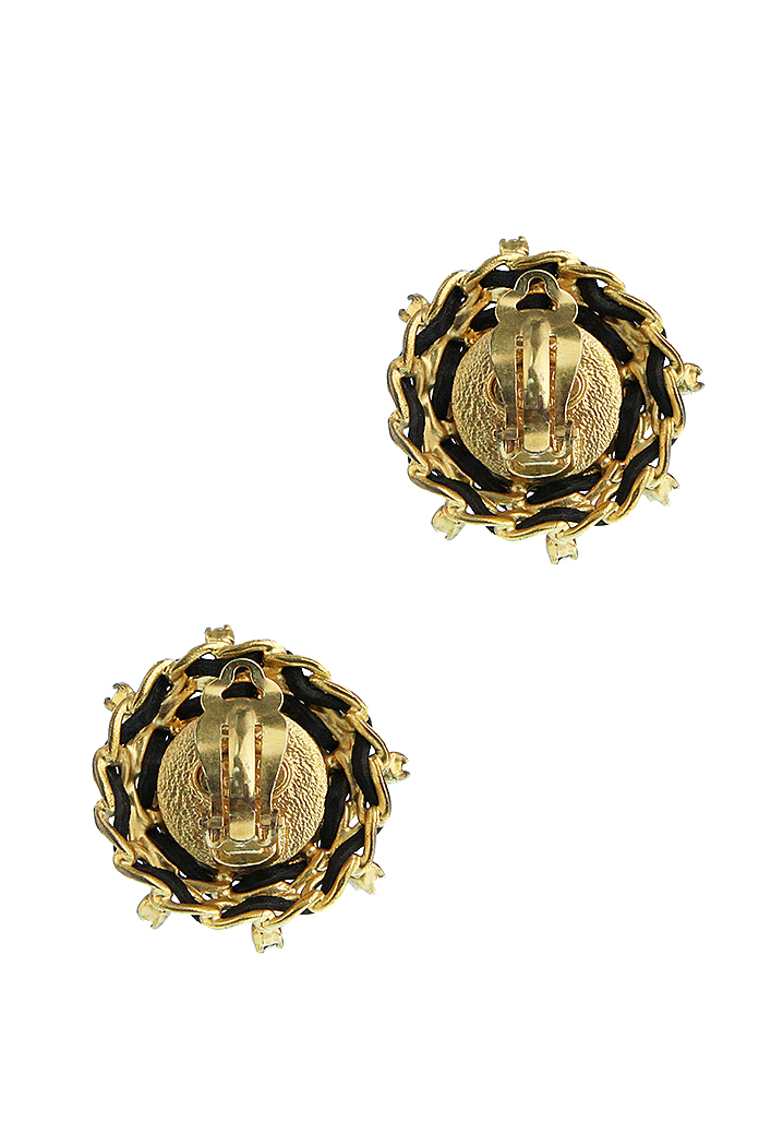 Chanel Pearl Leather Crystals Clip-On Earrings