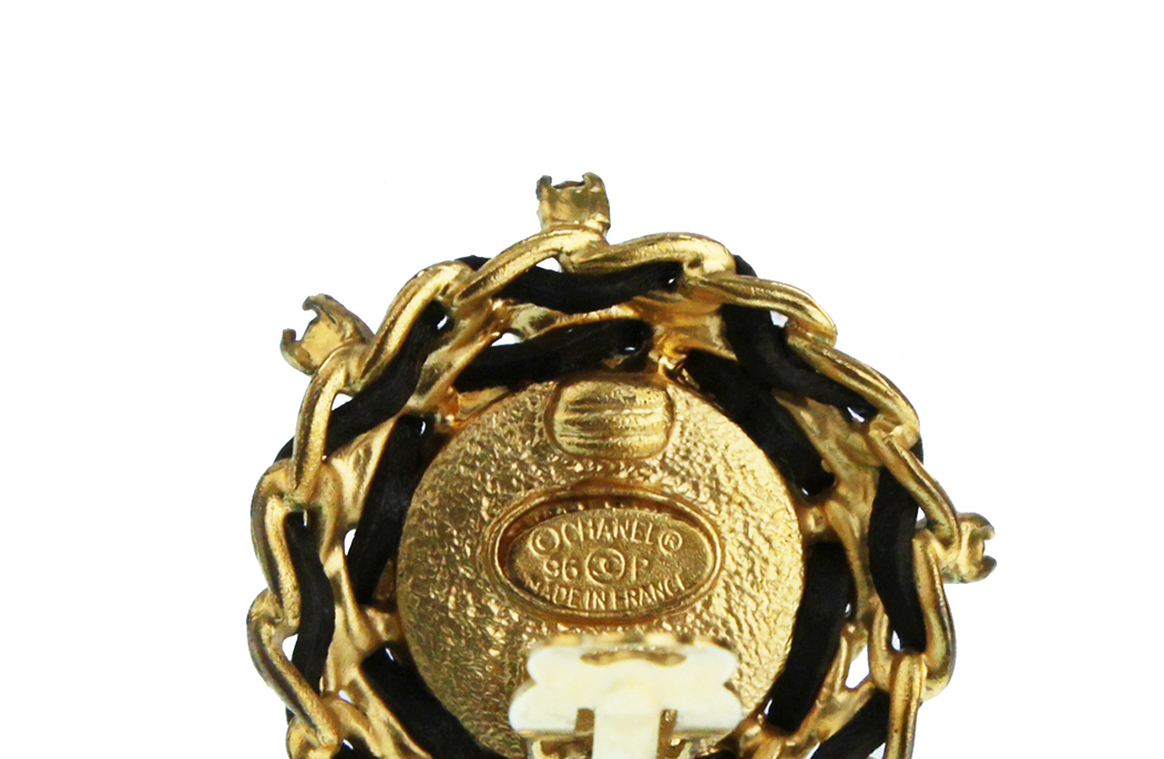 Chanel Pearl Leather Crystals Clip-On Earrings