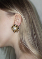 Chanel Pearl Leather Crystals Clip-On Earrings