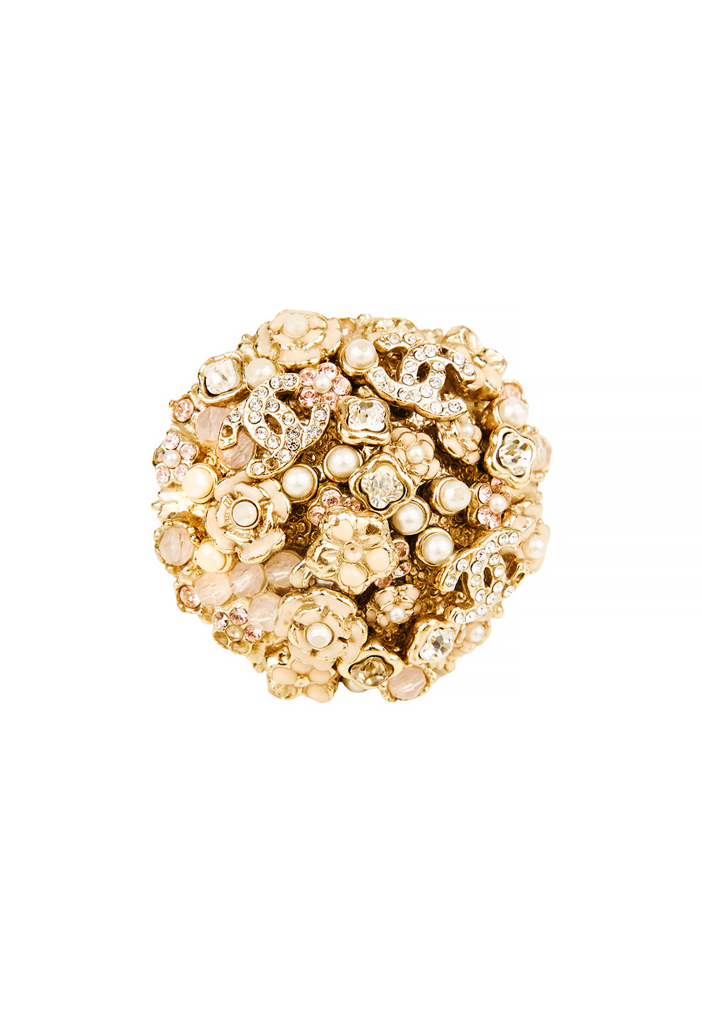 Chanel Gold-tone Ring With Flowers And Pearls