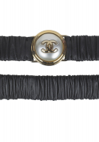 Chanel Black Leather Pearl Buckle Belt