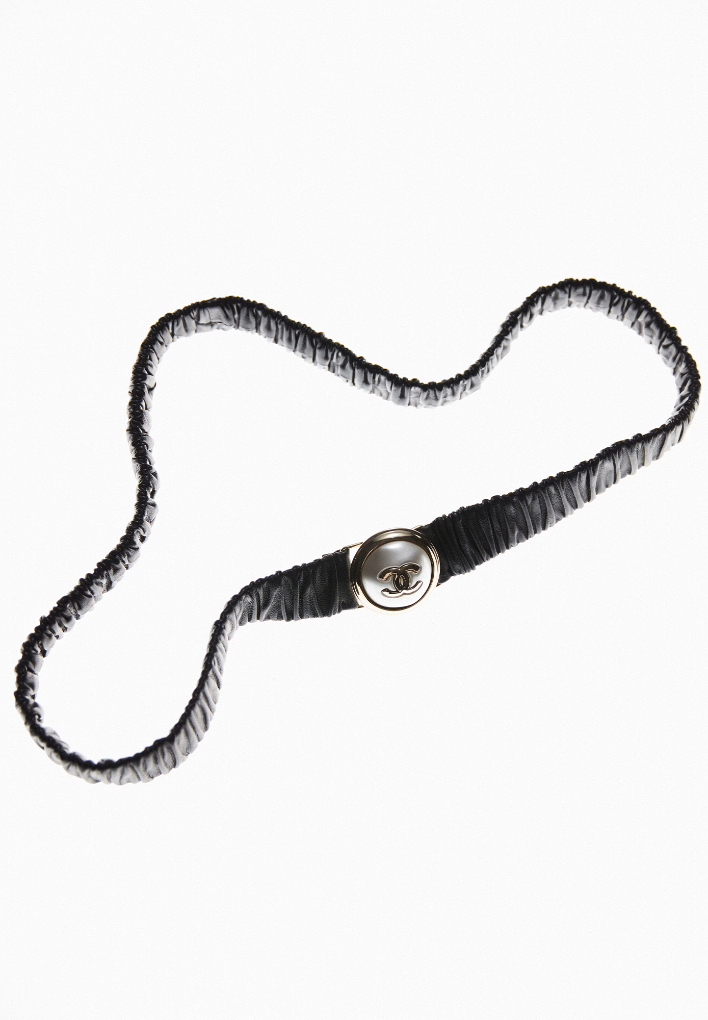 Chanel Black Leather Pearl Buckle Belt