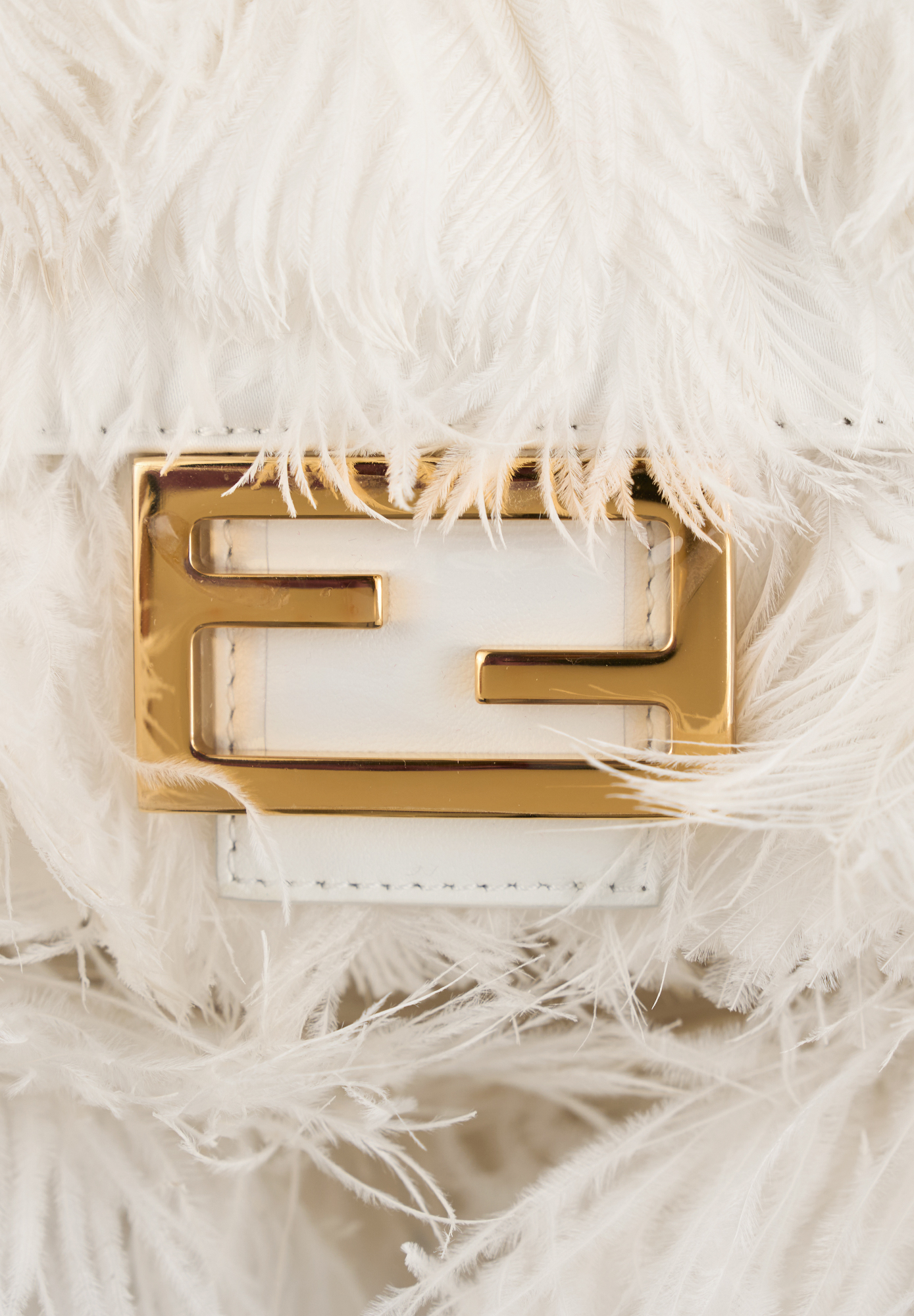 Fendi White Ostrich Feather Baguette 