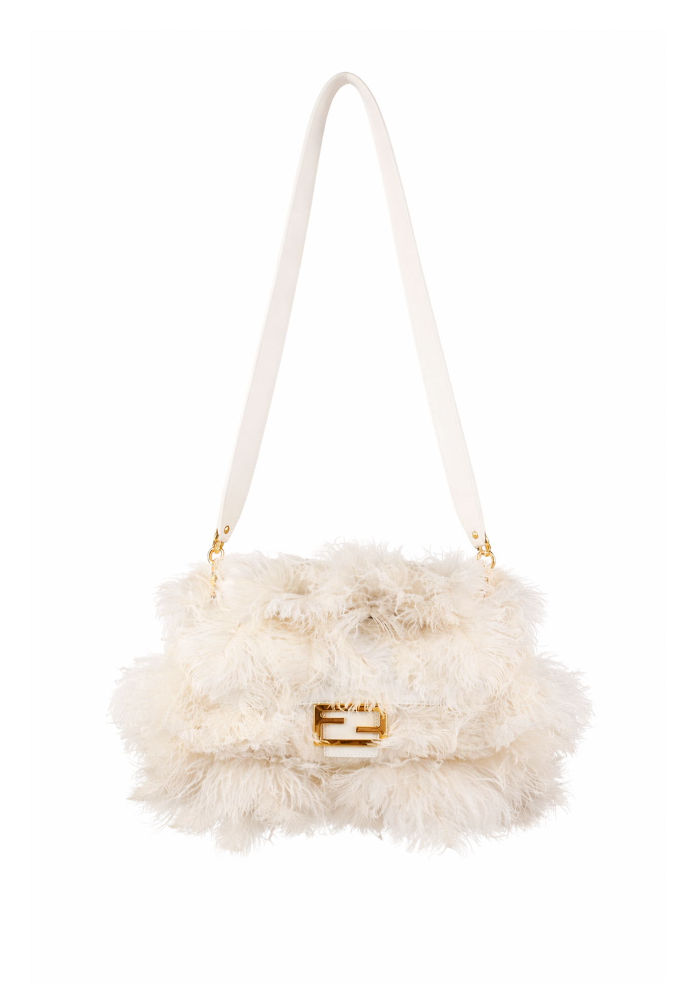 Fendi White Ostrich Feather Baguette 