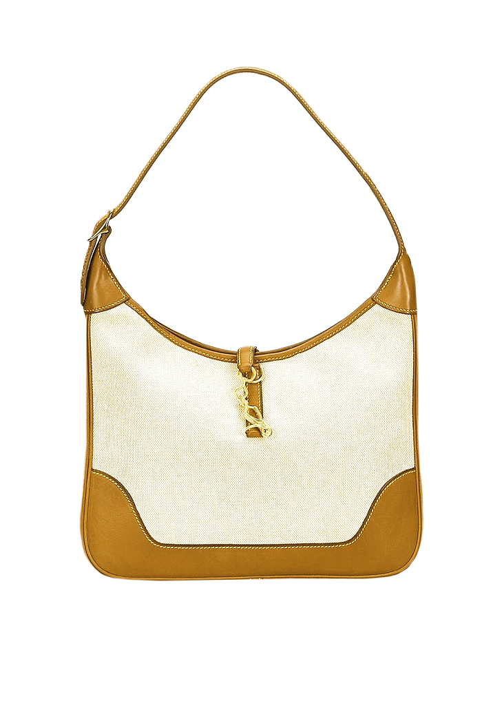Hermès Trim Canvas And Beige Leather Bag