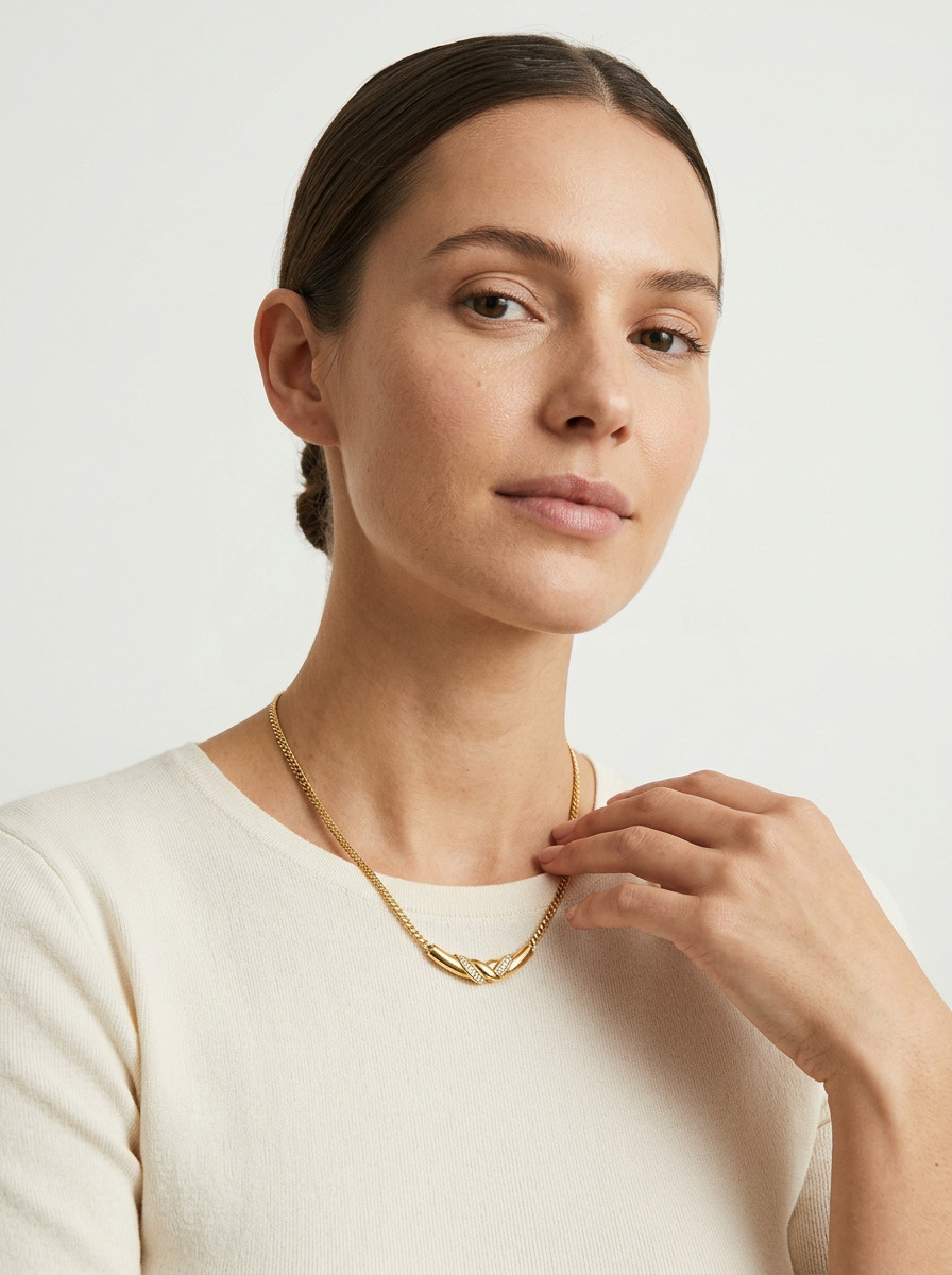 Gold Necklace with Crystals
