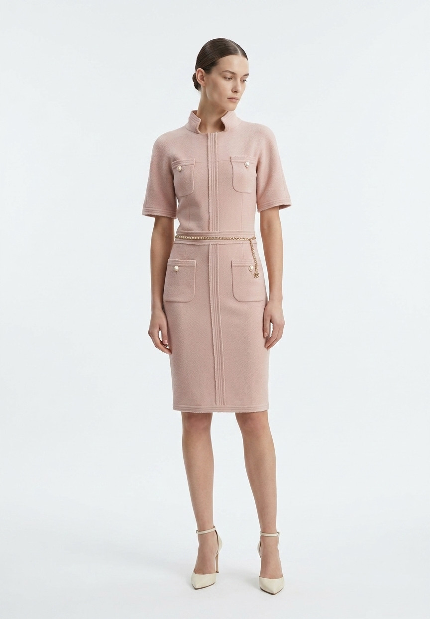 Pink Chanel Dress With Pearl Belt
