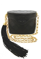 Chanel Black Tasseled Handbag On A Long Chain