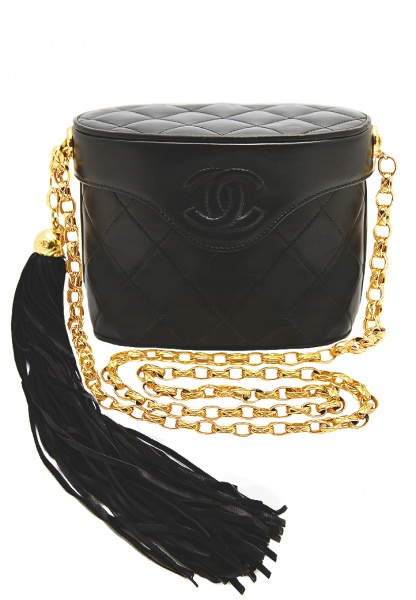 Chanel Black Tasseled Handbag On A Long Chain