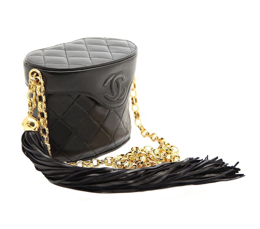 Chanel Black Tasseled Handbag On A Long Chain
