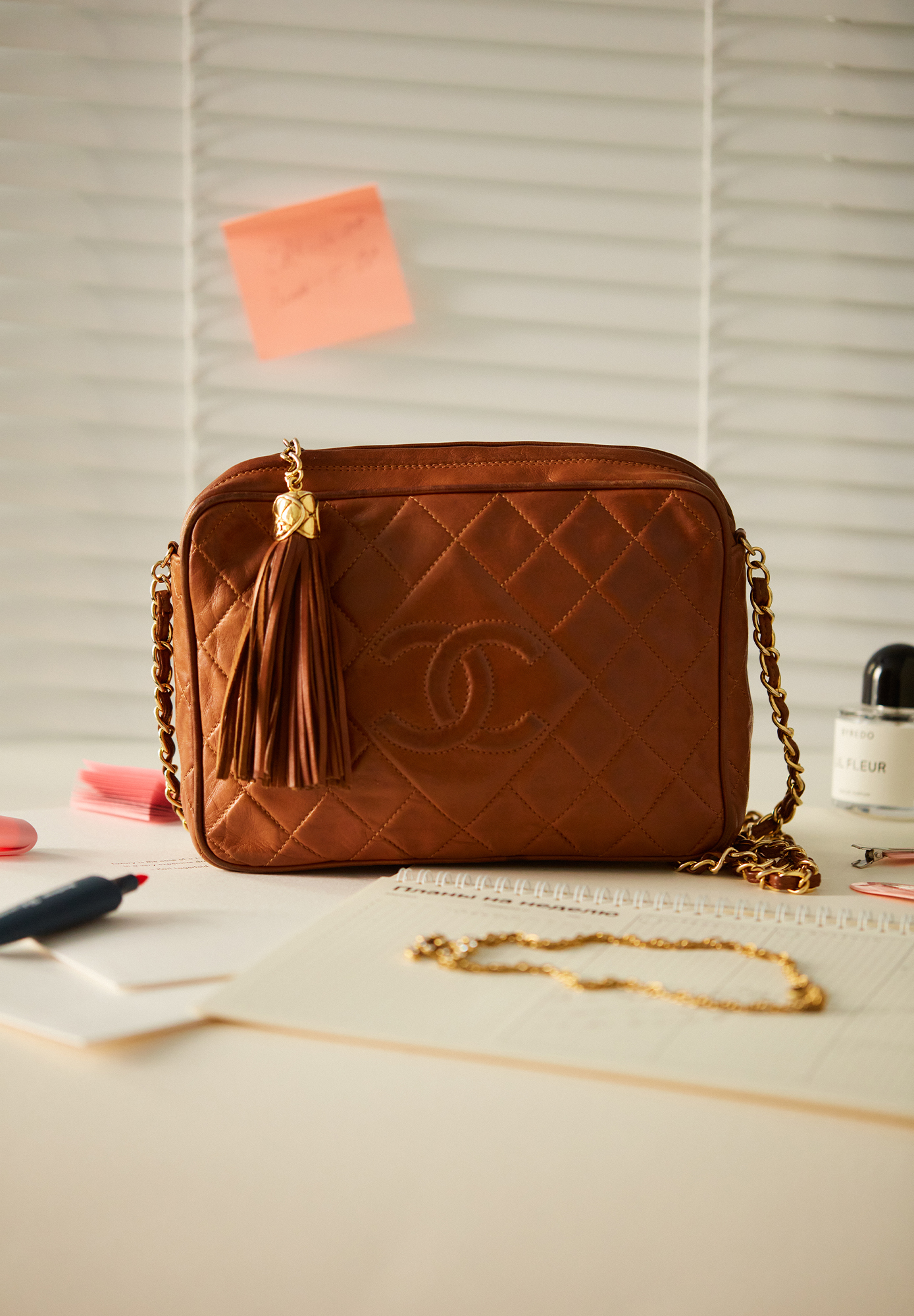 Chanel Brown Quilted Tassel Camera Bag