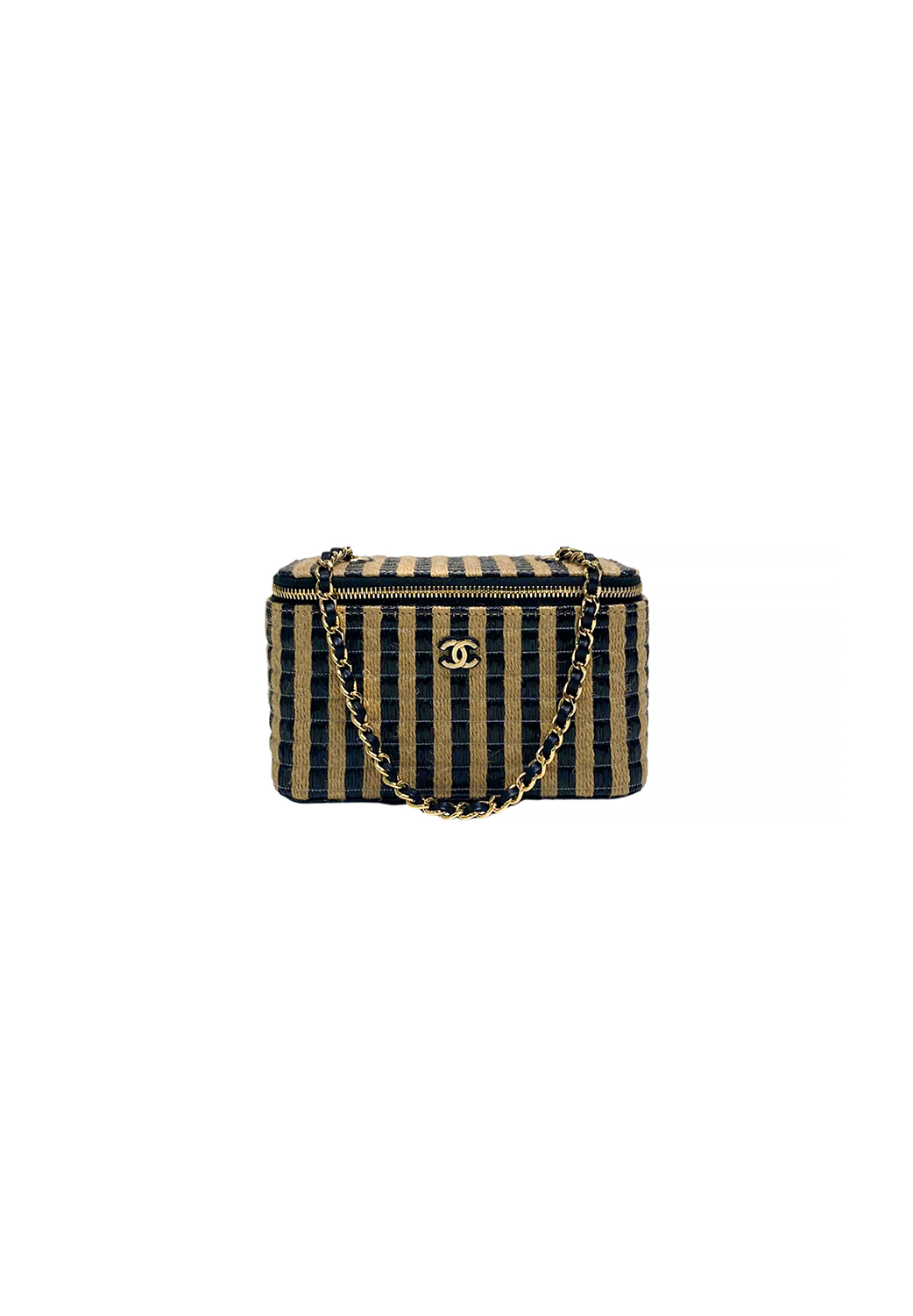 Chanel Vanity Case Striped Jute Bag