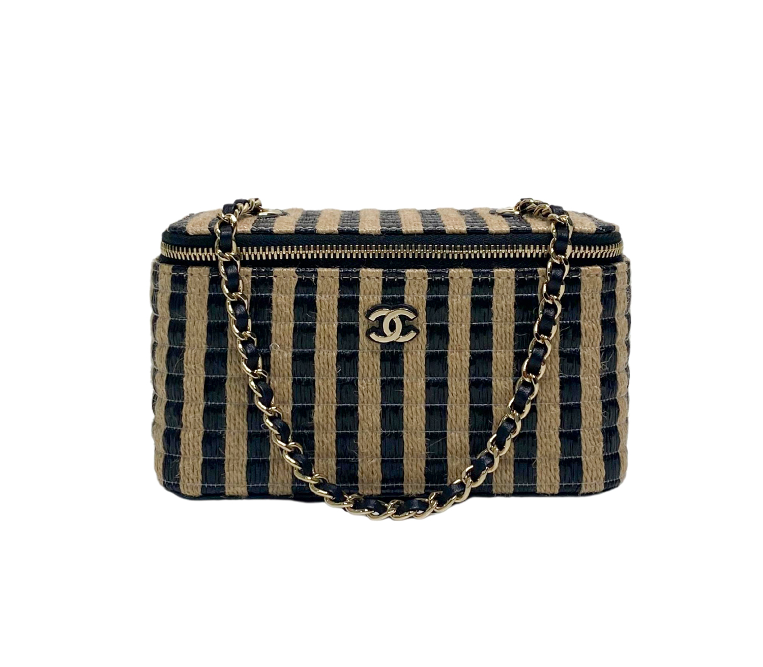 Chanel Vanity Case Striped Jute Bag