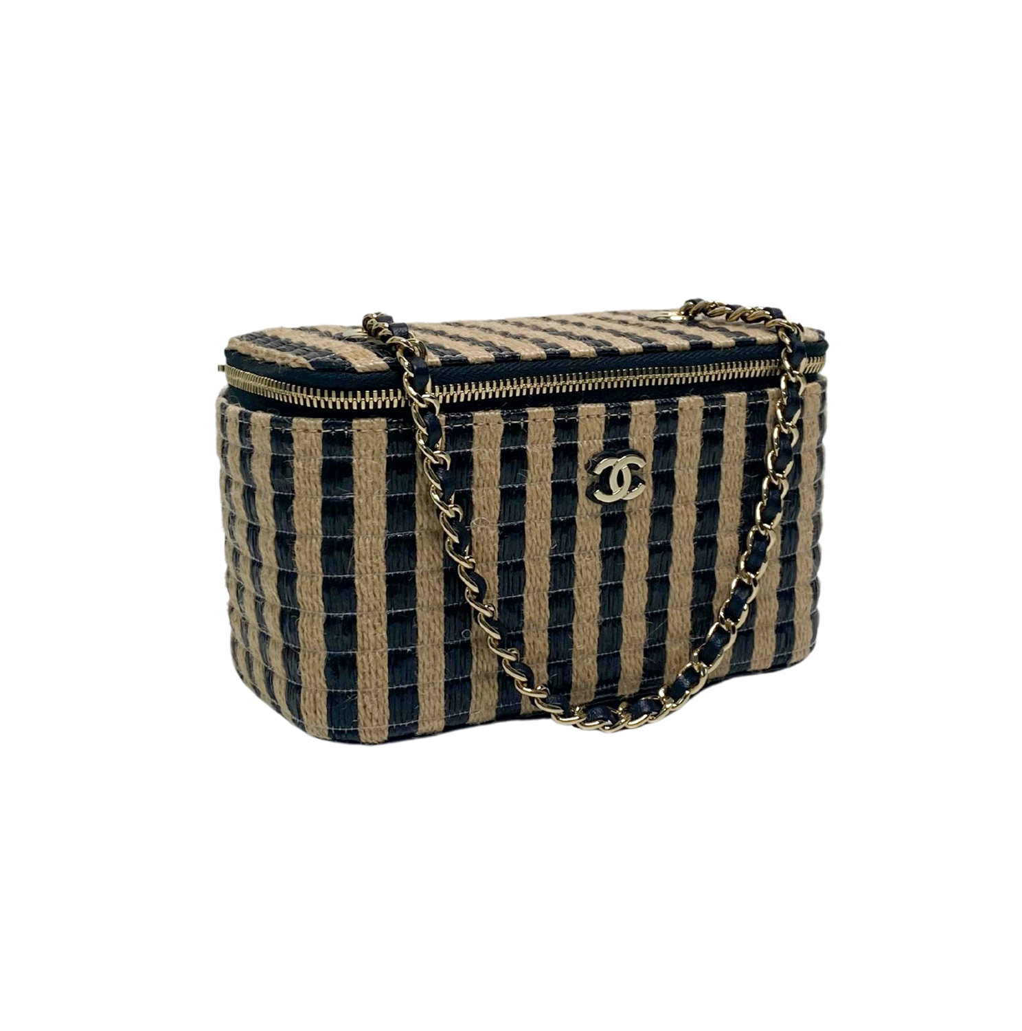 Chanel Vanity Case Striped Jute Bag