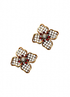 Chanel Flower Clip On Earrings With Gripoix Crystals