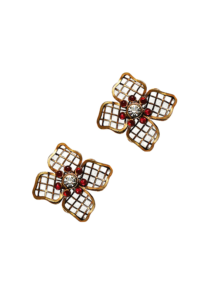 Chanel Flower Clip On Earrings With Gripoix Crystals