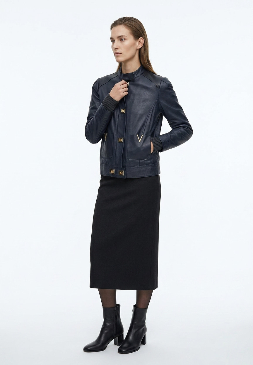 Valentino Navy Blue Leather Jacket