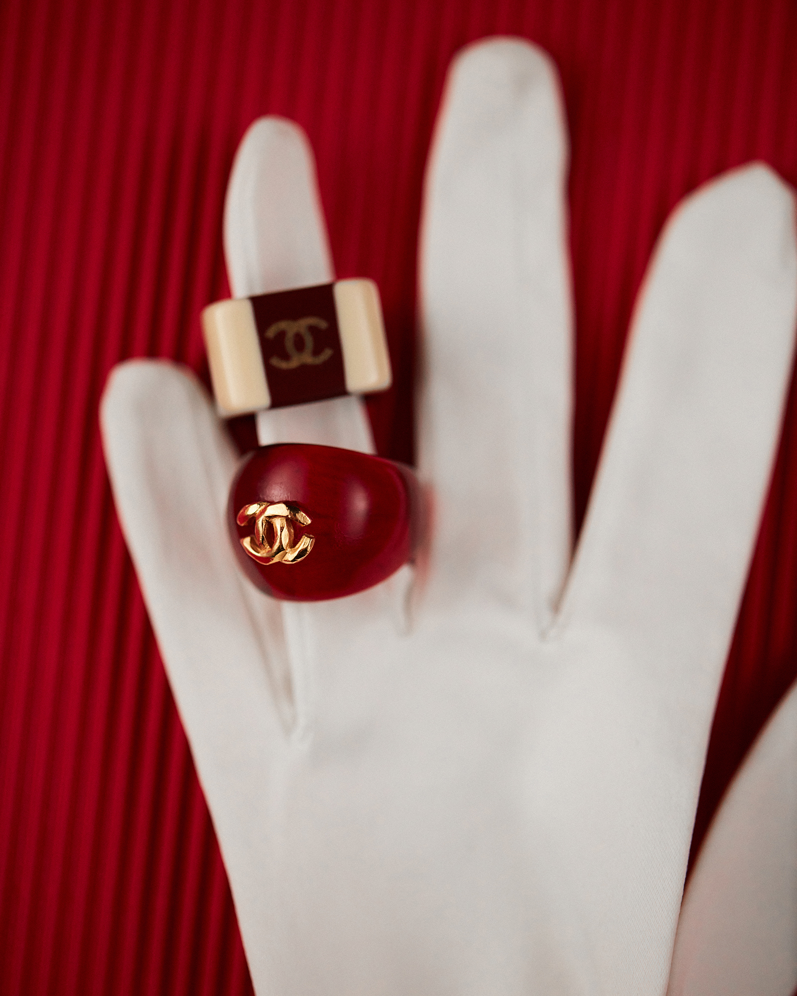 Chanel Burgundy Logo Ring