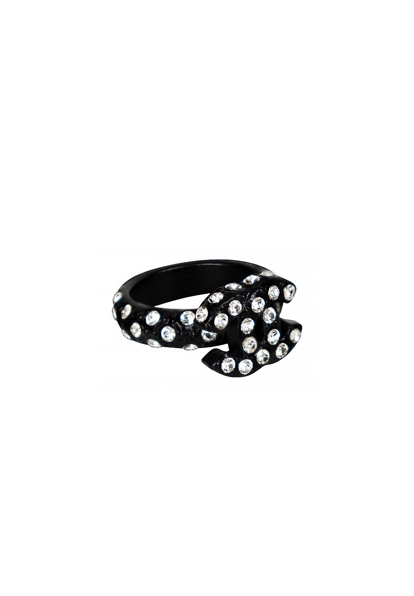 Chanel Black Ring With Crystals