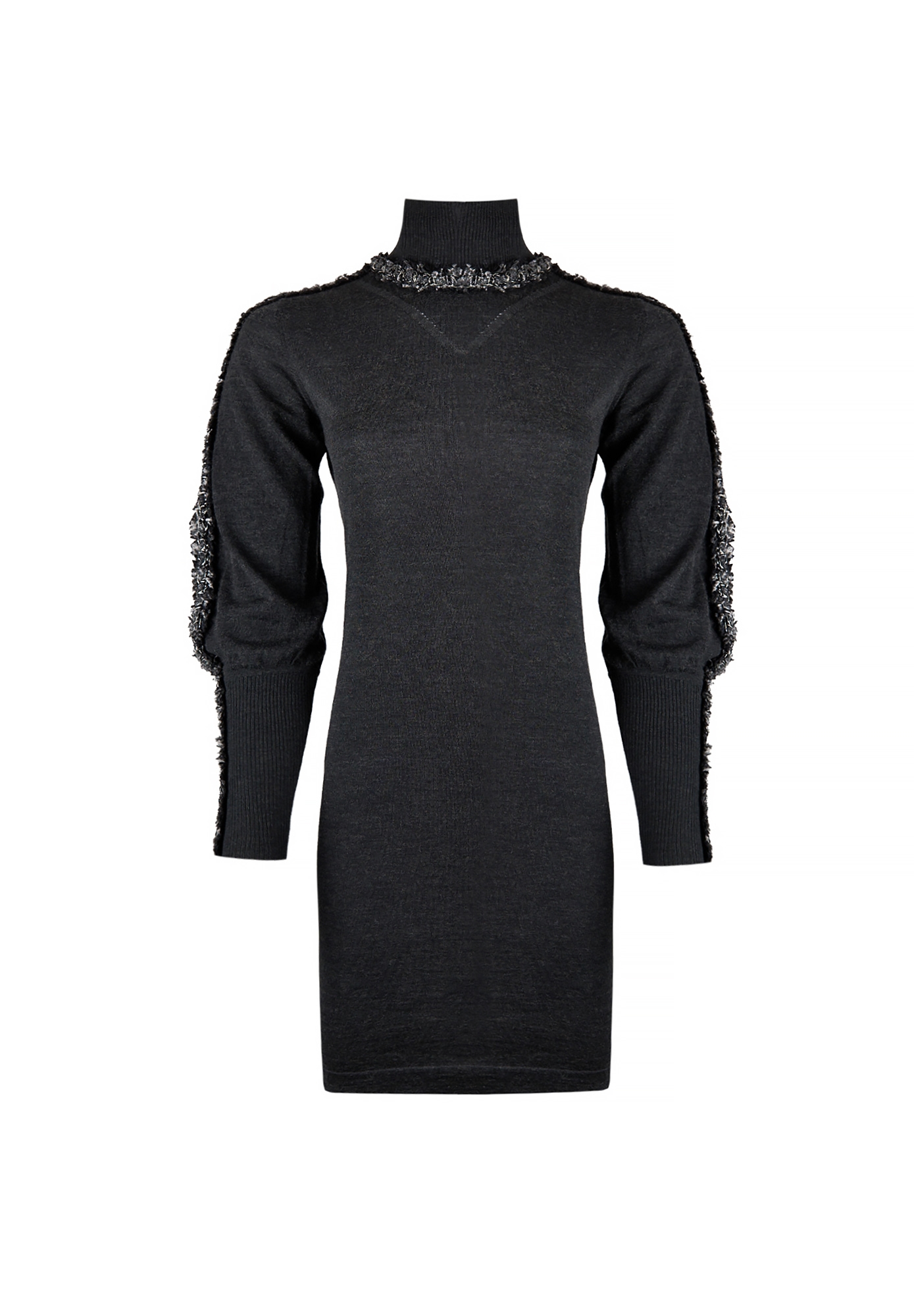 Gray Chanel Dress With Puff Sleeves